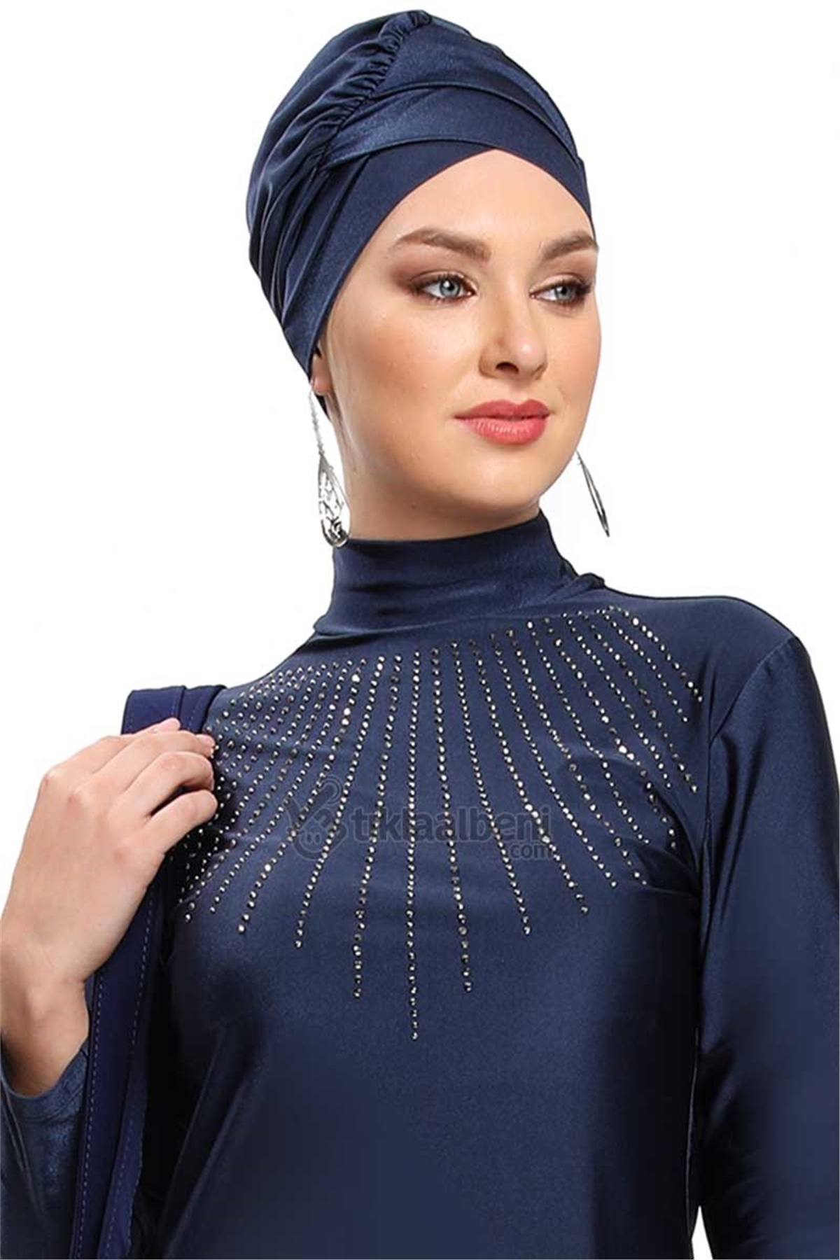 Elite Serisi Ametis Taş Tasarım Tesettür Mayo 194101 Lacivert