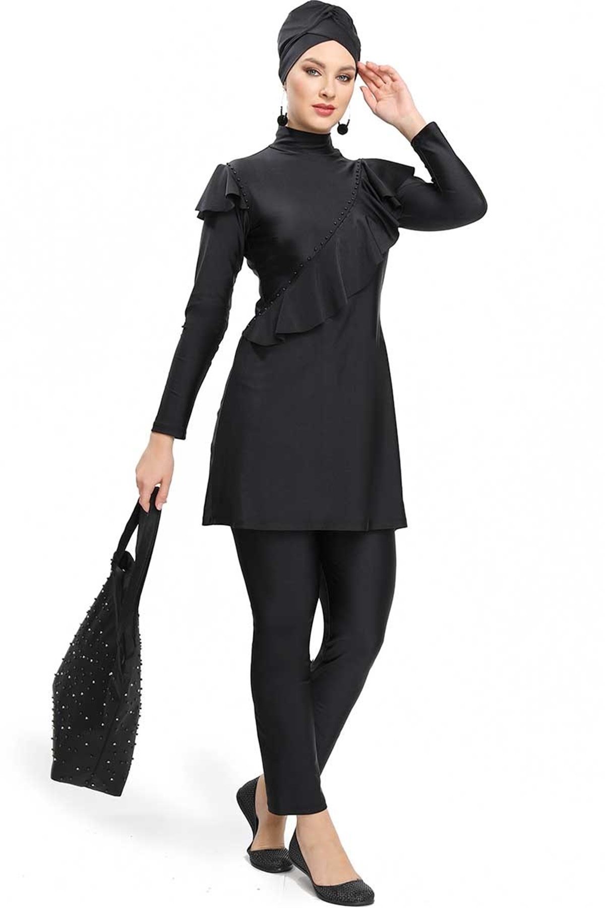 Elite Serisi Loreen Tasarım Siyah Tesettür Mayo 194131