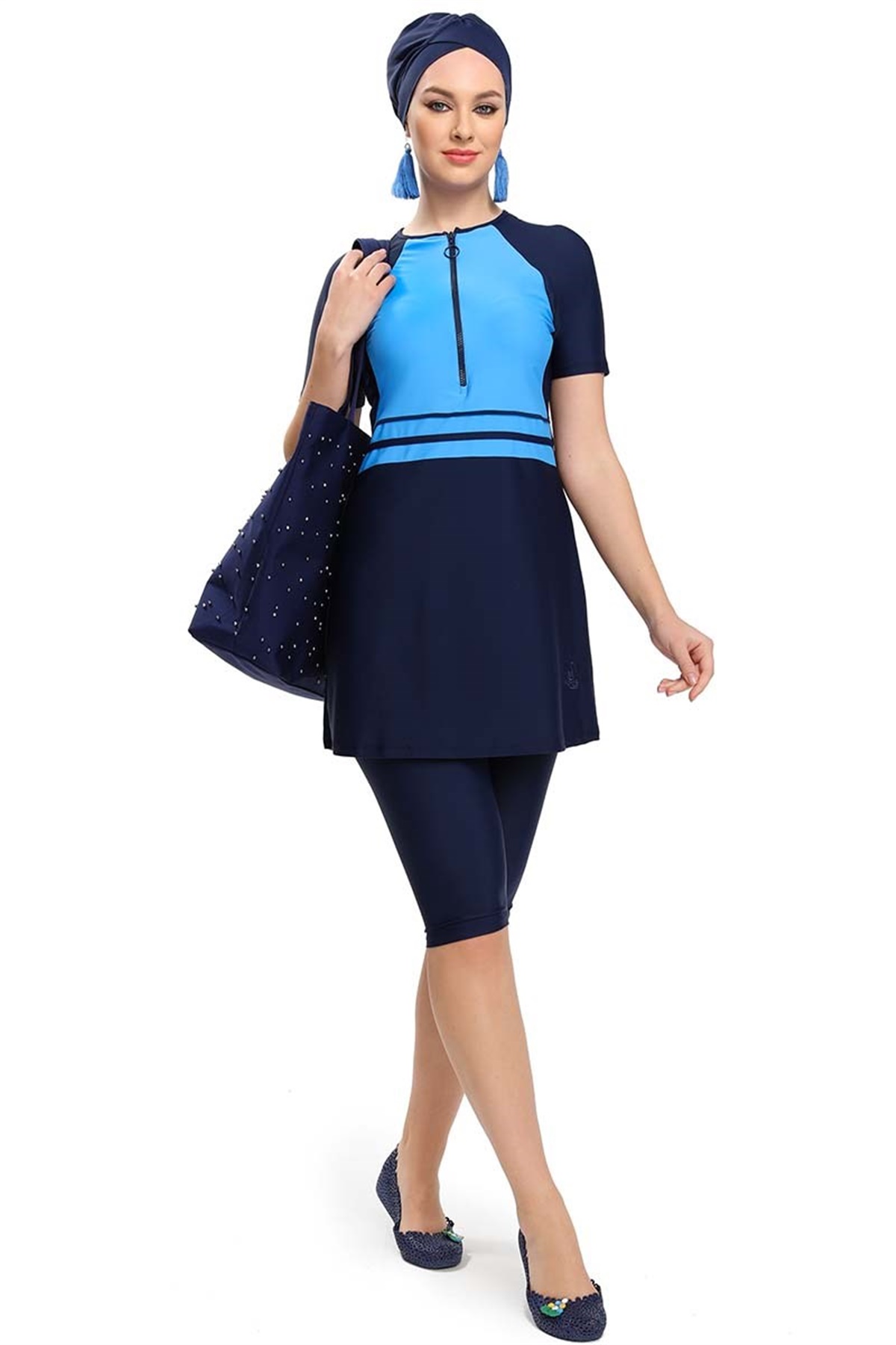 Elite Serisi Rita Kısa Kol Yarı Tesettür Mayo 193521 Lacivert