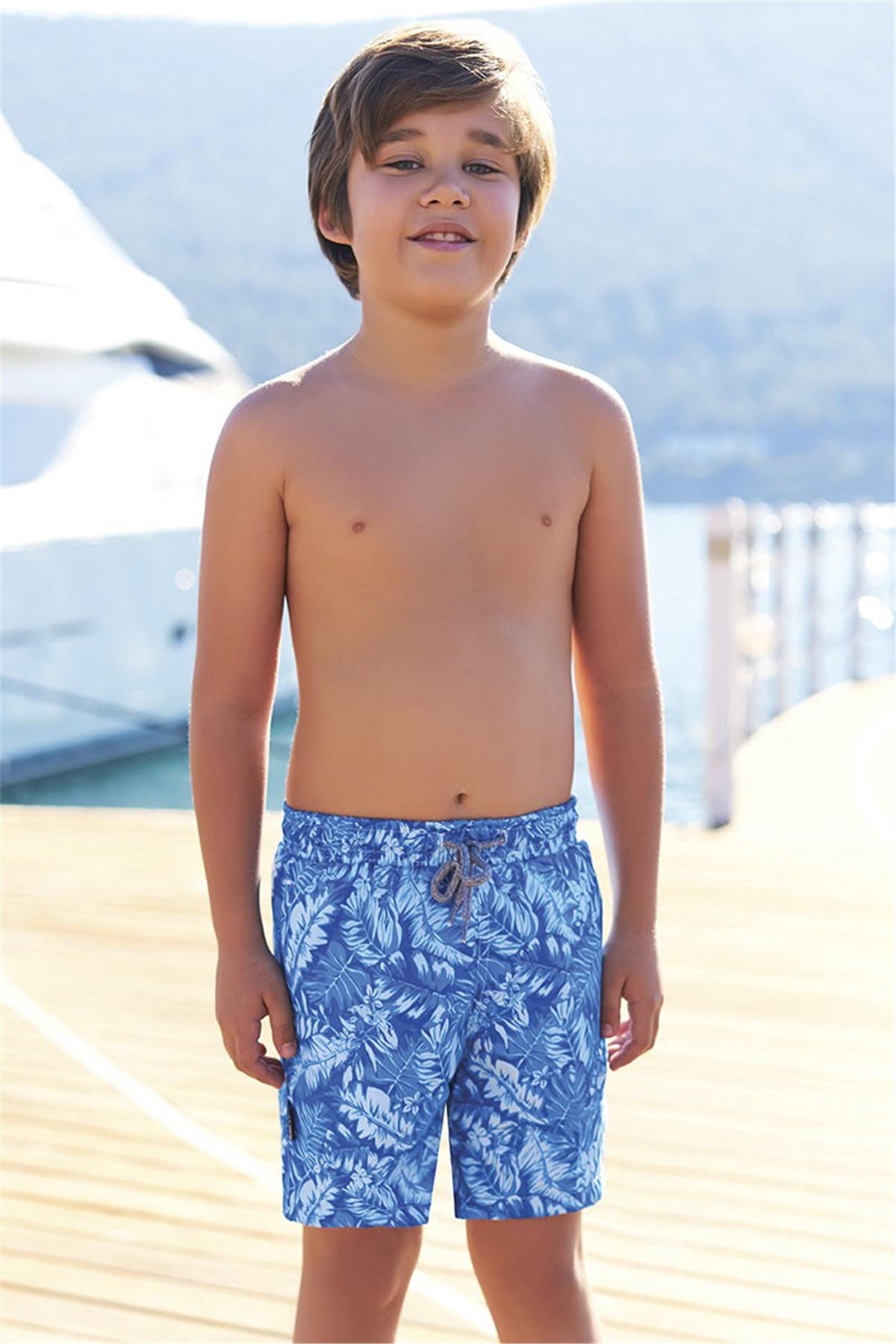 Erkek Çocuk Belden Bağlamalı Havuz Şortu G1194 - Mavi 