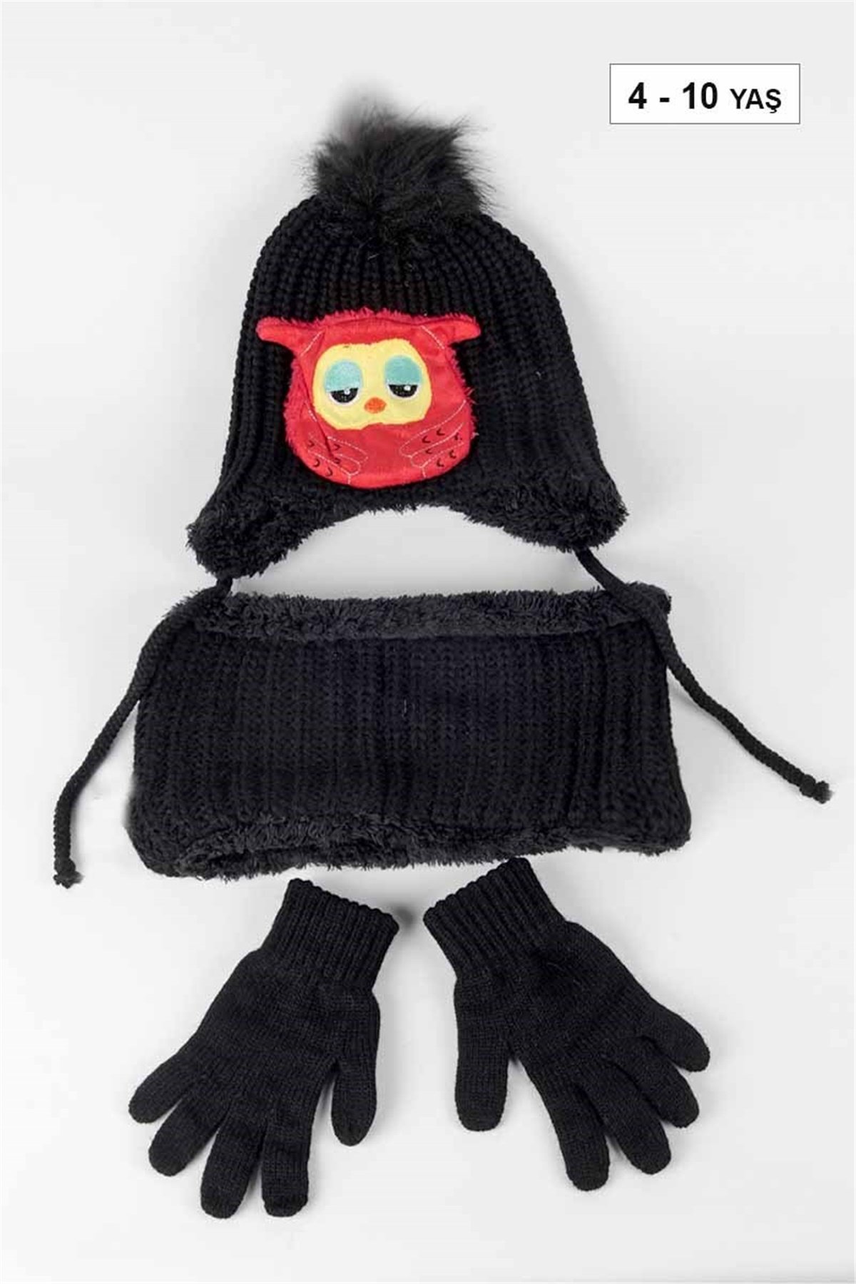 Erkek Çocuk Bere Boyunluk Eldiven Üçlü Takık 4 - 10 Yaş - Siyah