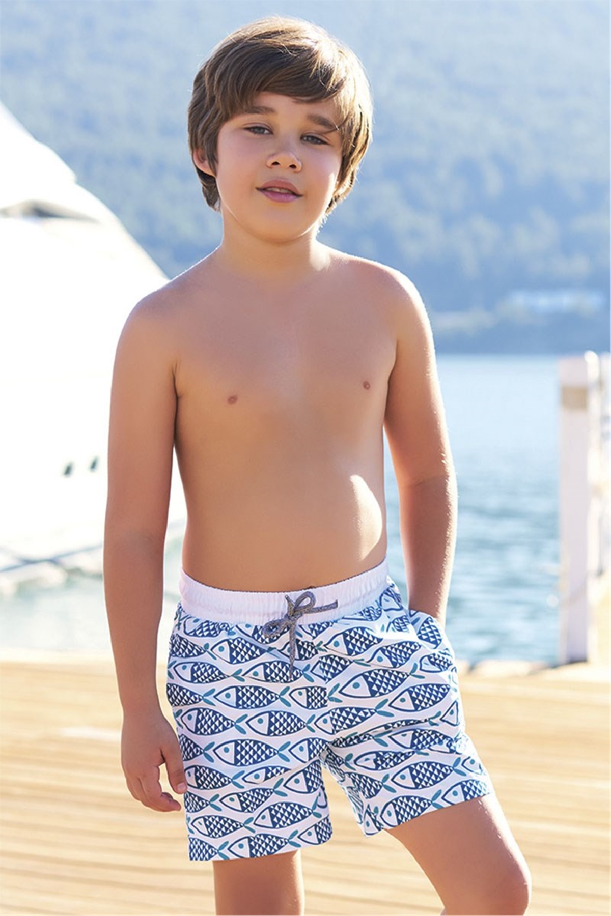 Erkek Çocuk Beyaz Havuz Şortu G1136