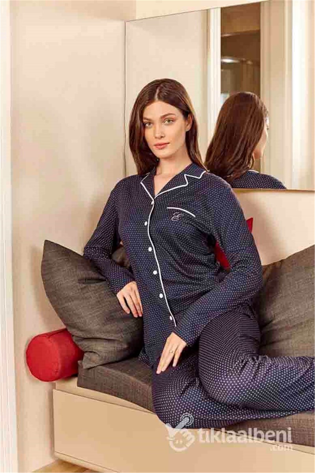 Eros ESK 20540 V Yaka Düğmeli Bayan Pijama Takımı