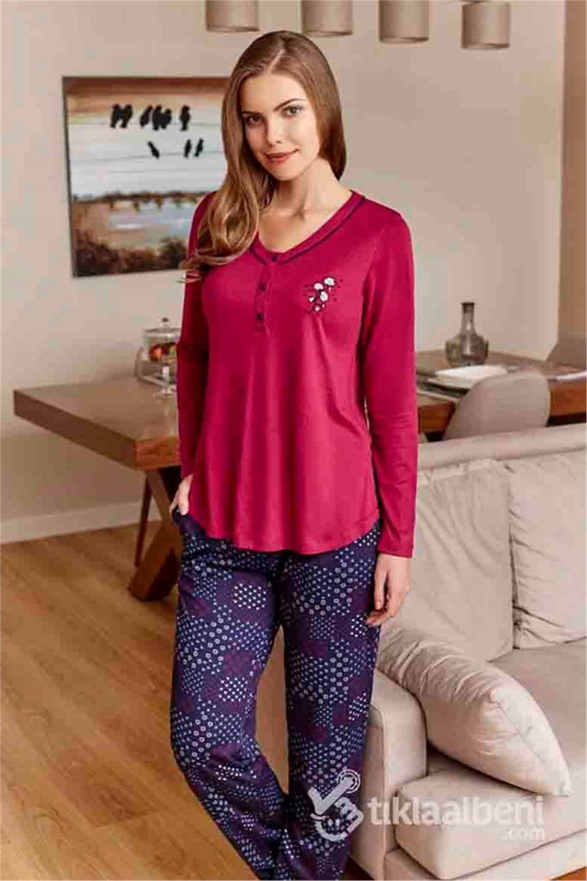 Eros ESK 20550 Bisiklet Yaka Düğmeli Bayan Pijama Takımı