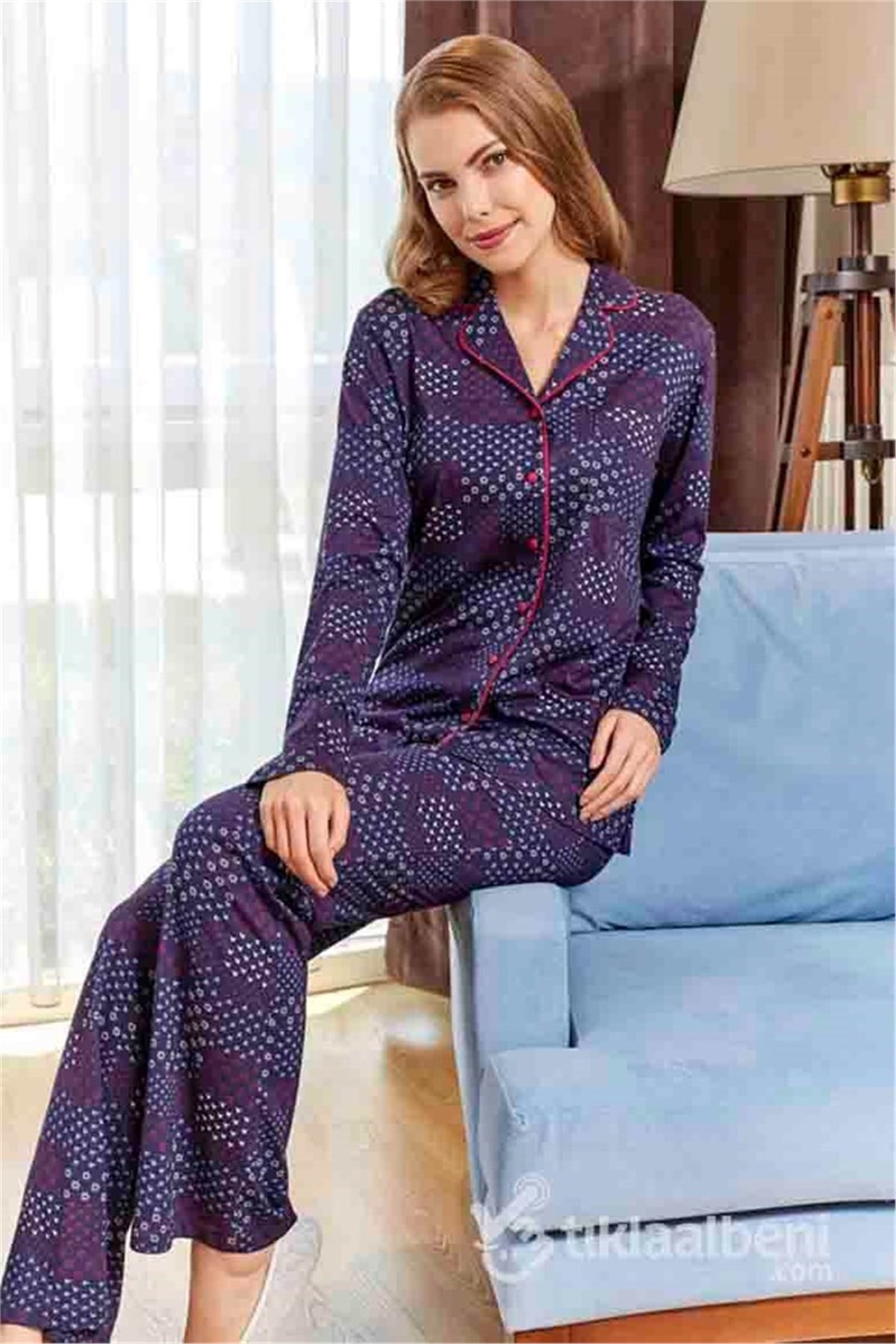 Eros ESK 20552 V Yaka Düğmeli Bayan Pijama Takımı