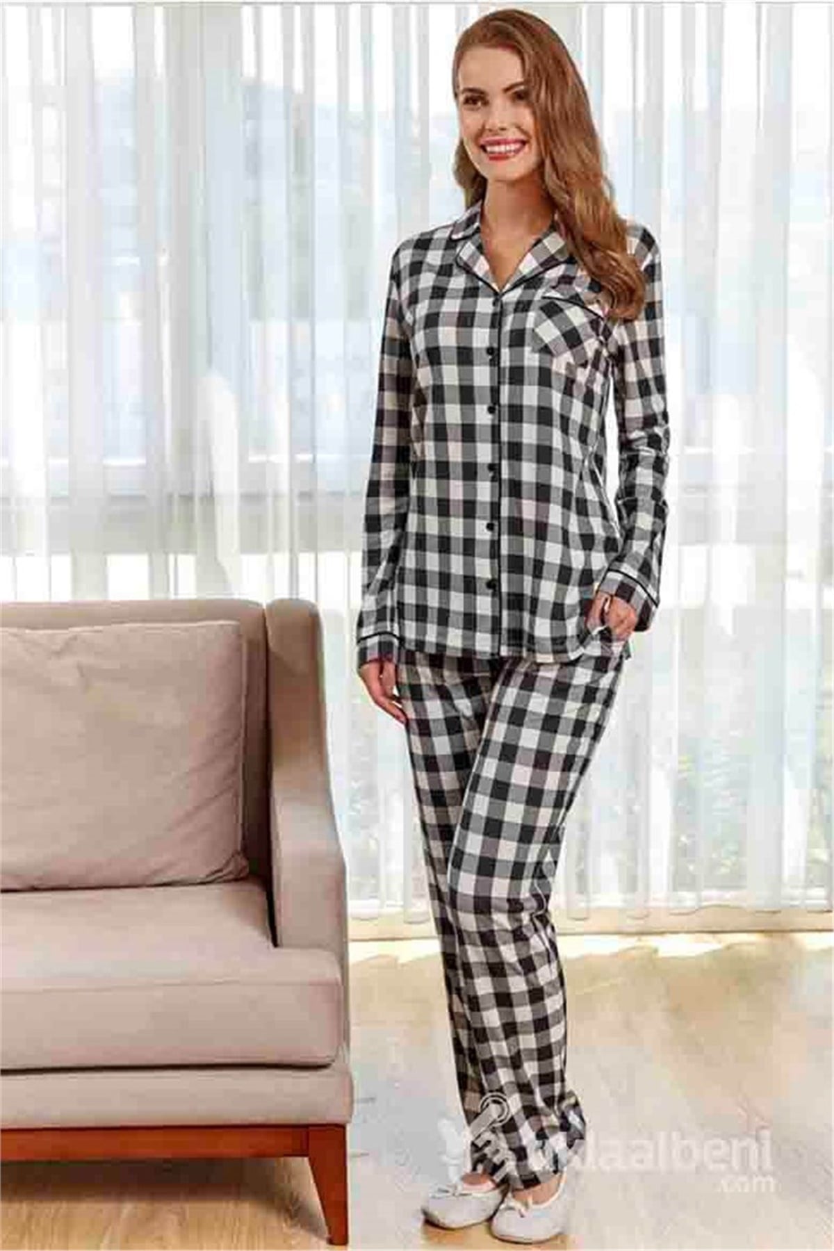 Eros ESK 20560 V Yaka Düğmeli Bayan Pijama Takımı