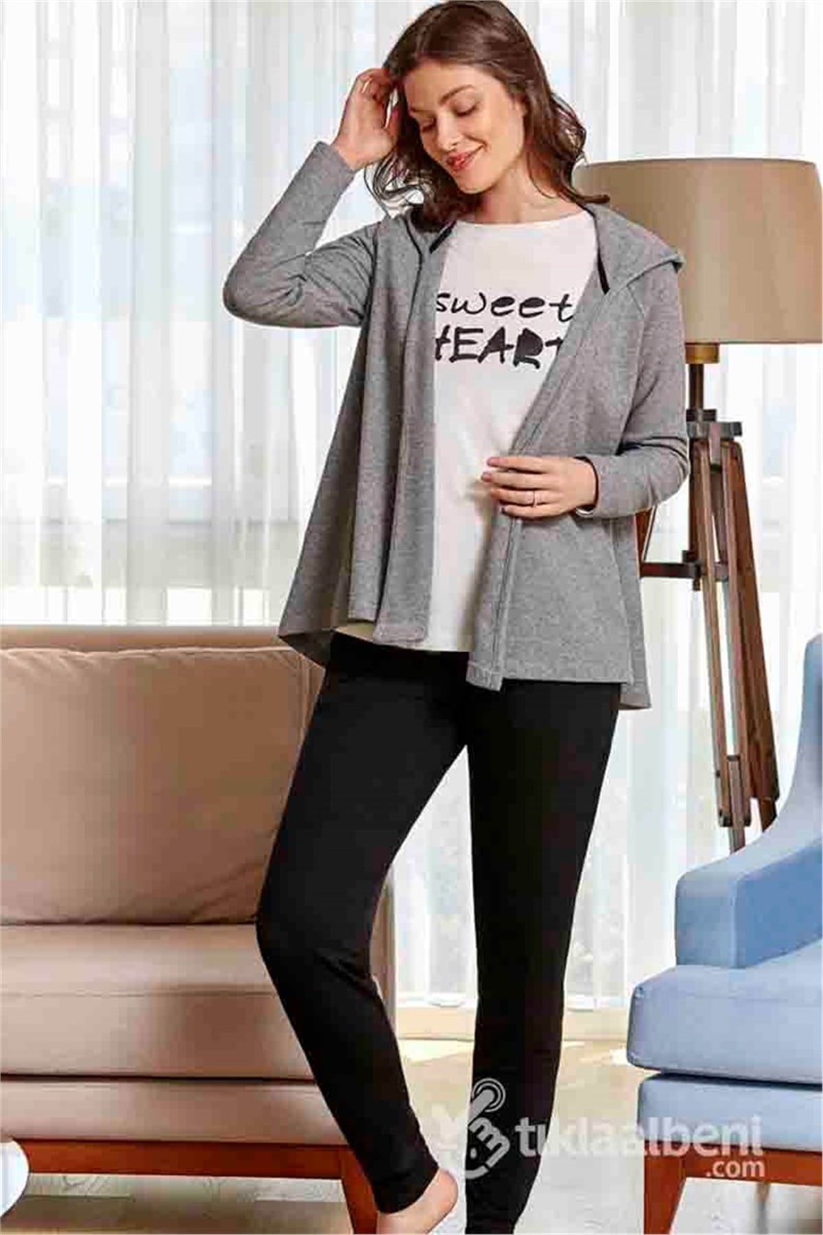 Eros ESK 20564 Bisiklet Yaka Kapşonlu Bayan Pijama Takımı