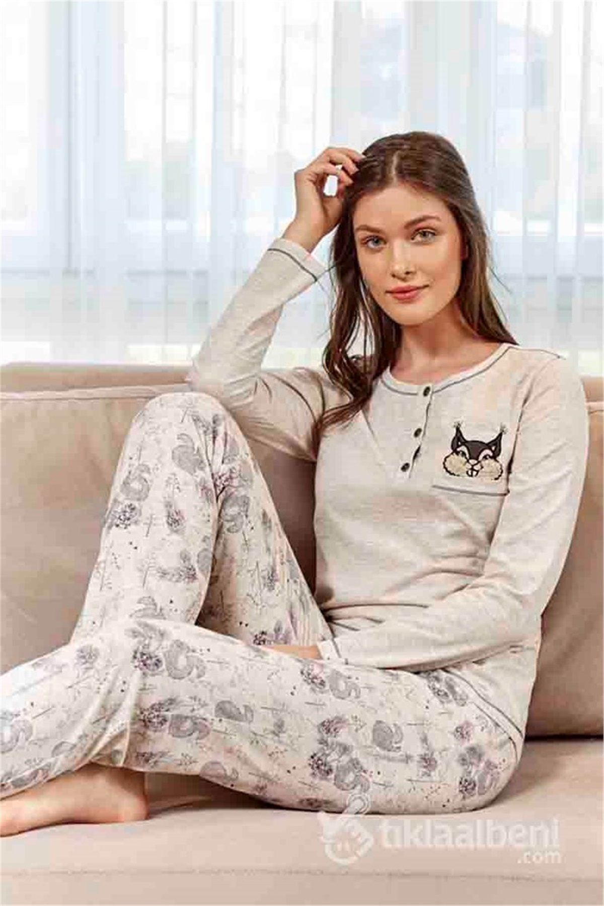 Eros ESK 20620 Bisiklet Yaka Düğmeli Bayan Pijama Takımı