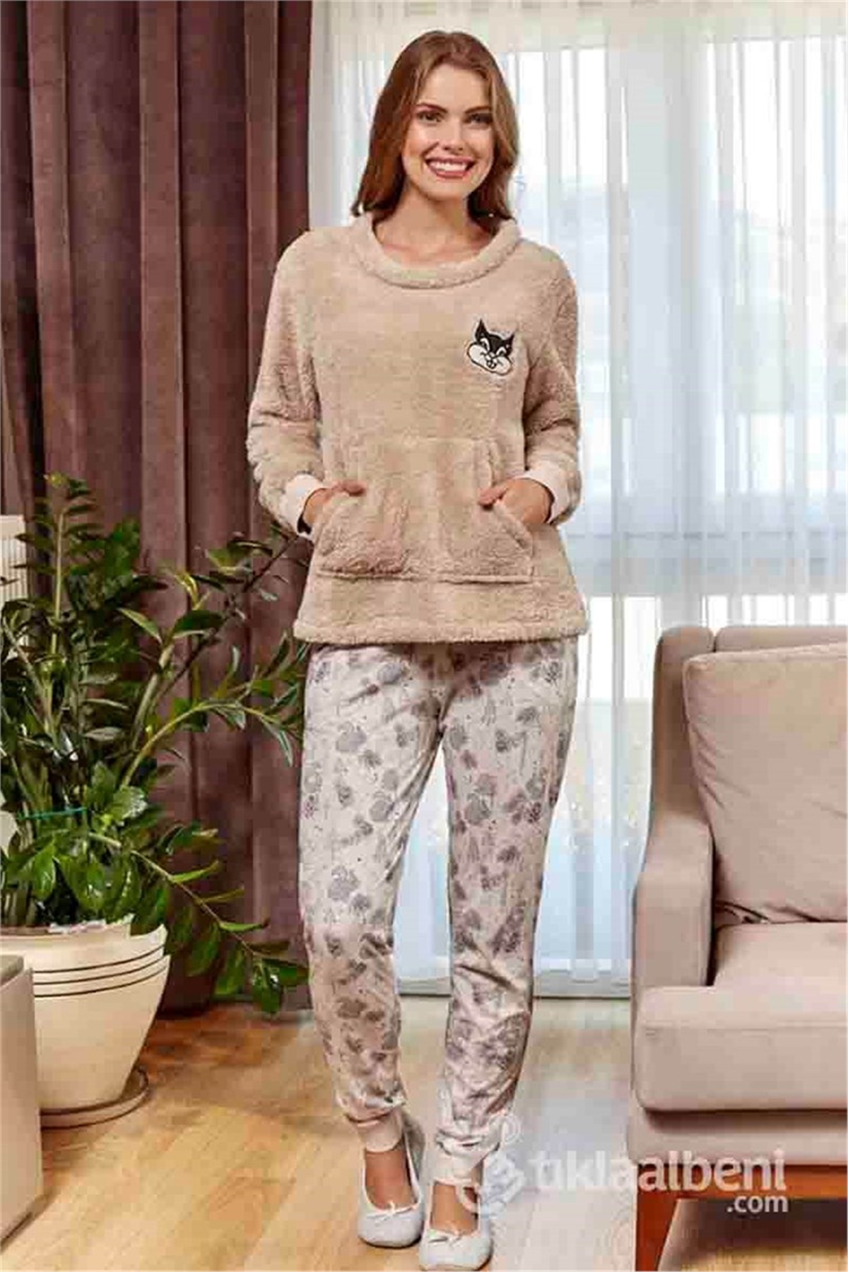 Eros ESK 20624 Bisiklet Yaka Bayan Polarlı Pijama Takımı