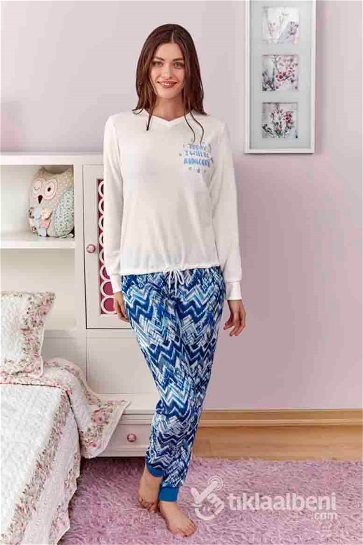 Eros ESK 20634 Bisiklet Yaka Bayan Pijama Takımı