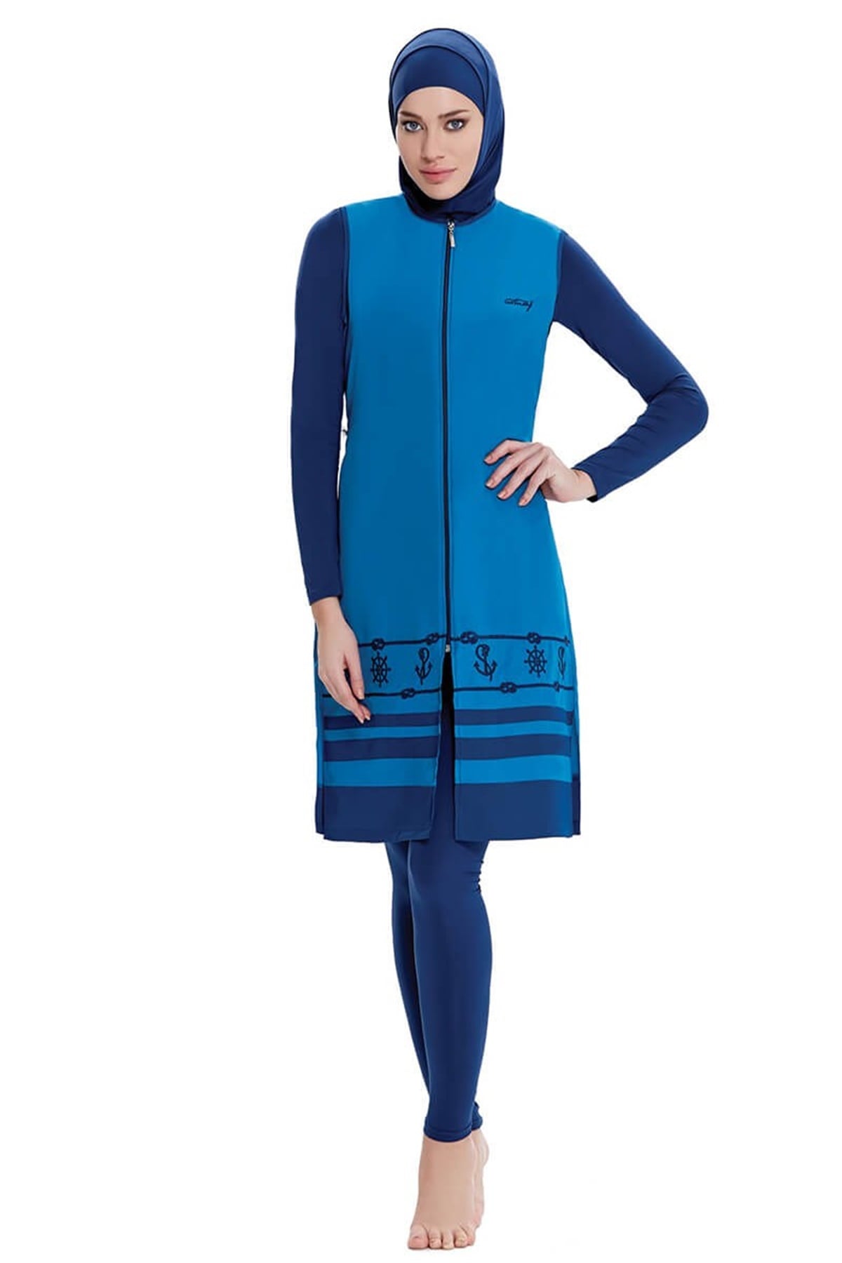 Jile Takımı Yelekli TamTesettür Mayo Tesmay 22090 - Petrol