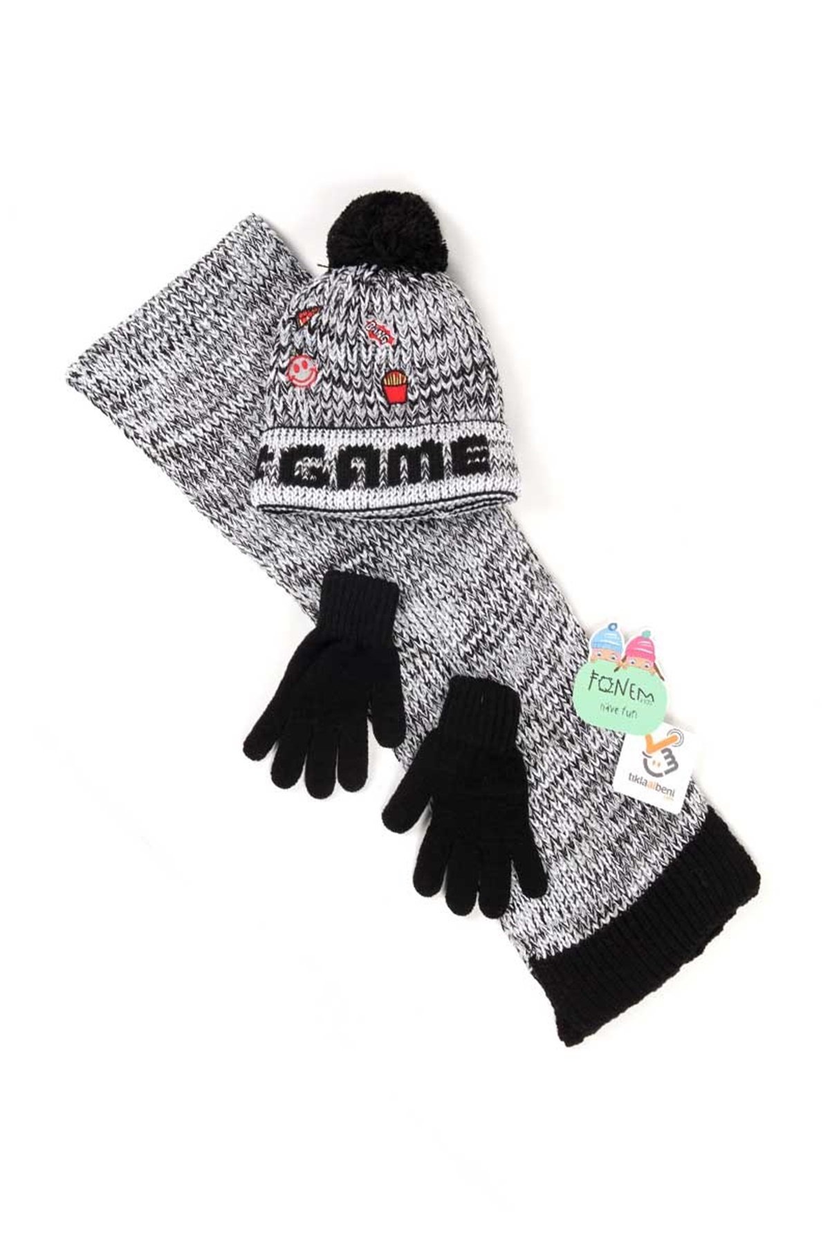 Game Çocuk Atkı Bere Eldiven Takımı - 4 / 7 Yaş Siyah