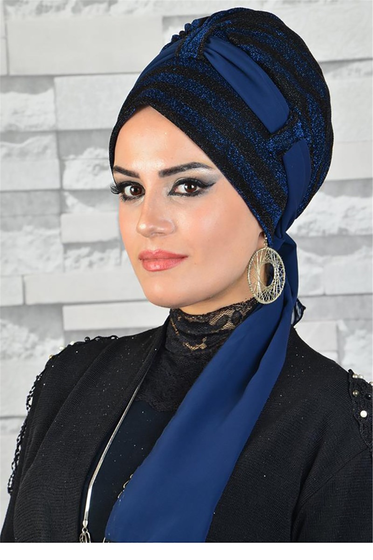 Gece Siyah Mavi  Pratik Tesettür Bone tb2027