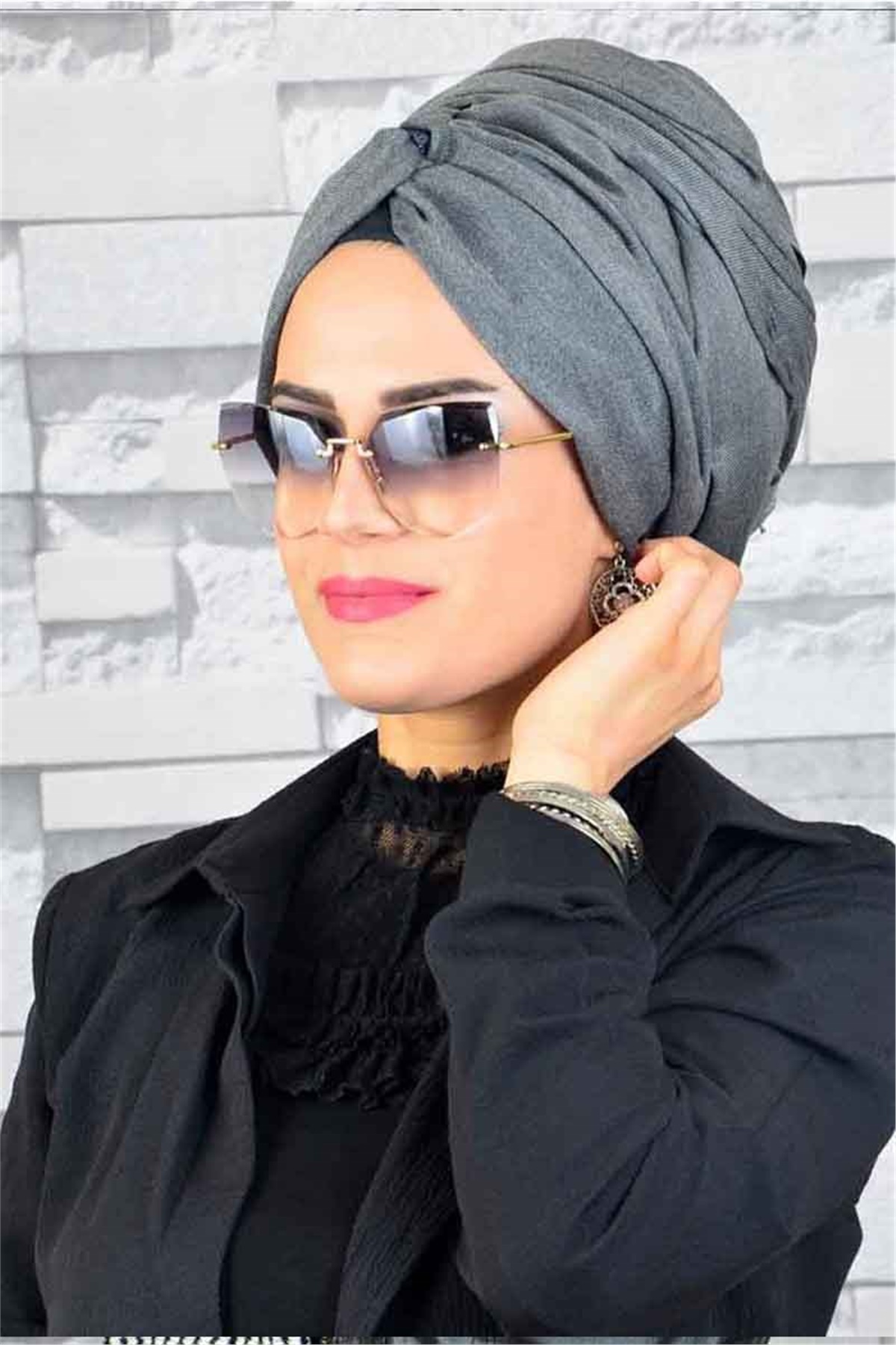 Gri Kırçıllı Burgu Bandana Pratik Şal BND3008