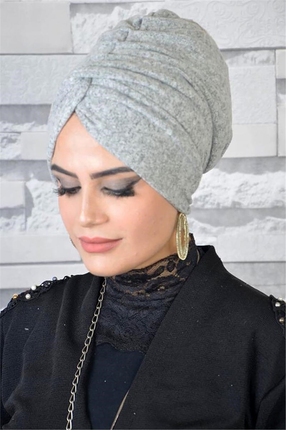 Gri Triko Burgu Bone t13974