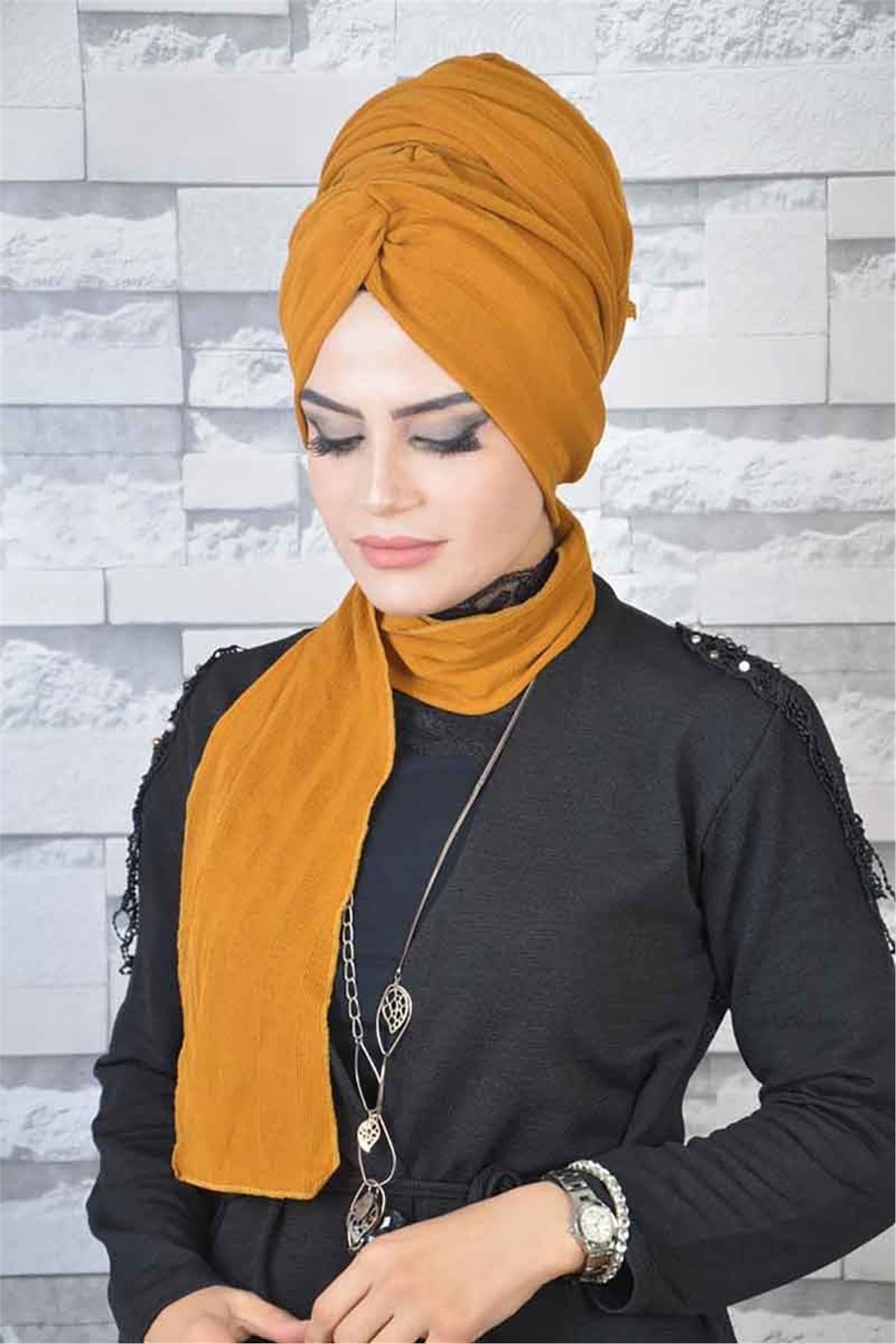 Hardal Triko Zincir Bone Şal T13961