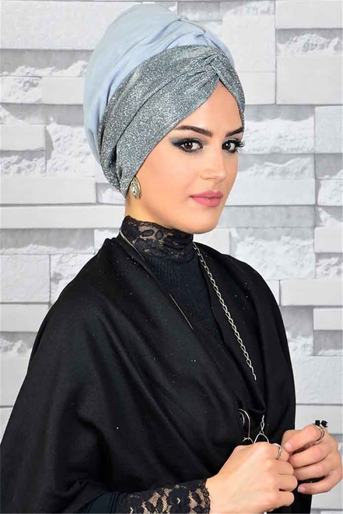 Hayal Tül Gümüş Tesettür Abiye Bone Şal hz012