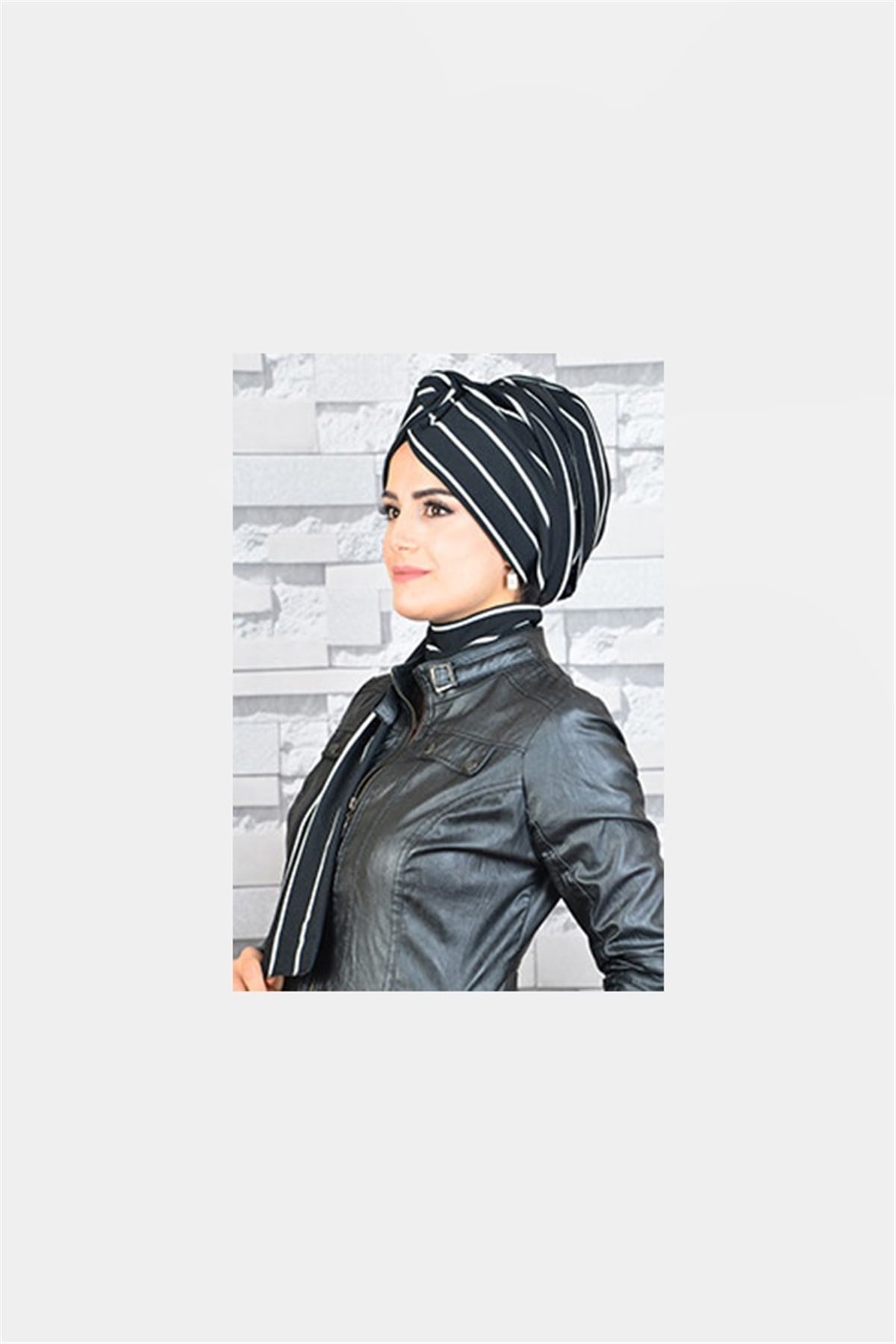 Hazır Bone Şal Çizgili Zincir Bandana