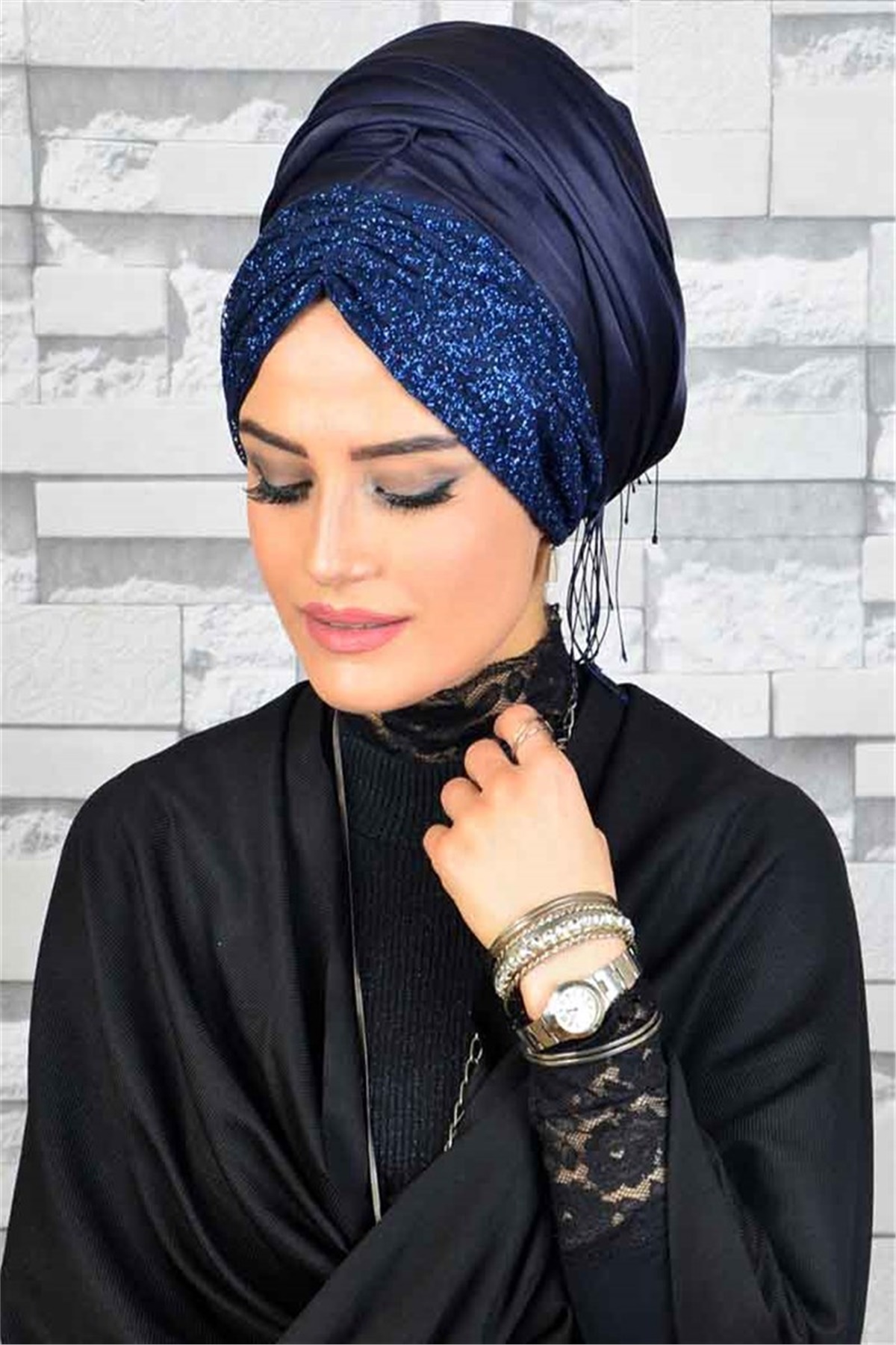 Hazır Lacivert Bandana Pratik Şal BND6054