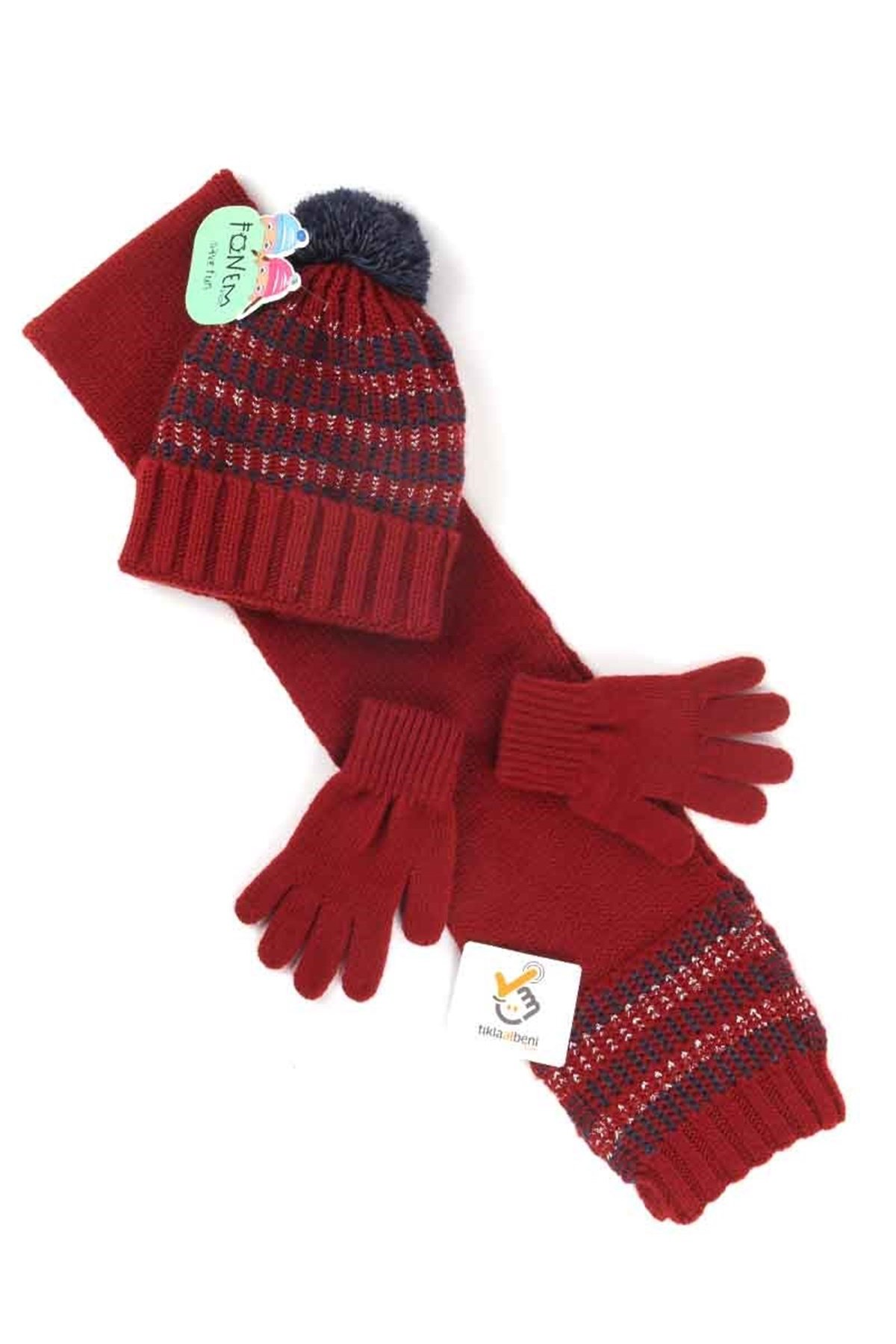 Helen Kız Çocuk Atkı Bere Eldiven Takımı, Kırmızı 8 / 12 Yaş