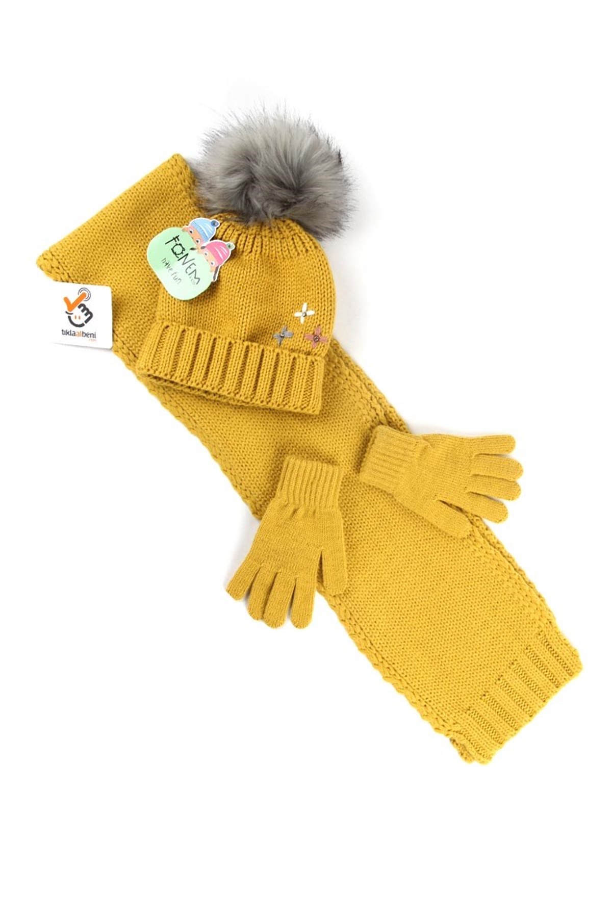 Helena Kız Çocuk Atkı Bere Eldiven Takımı, Hardal 4 / 7 Yaş