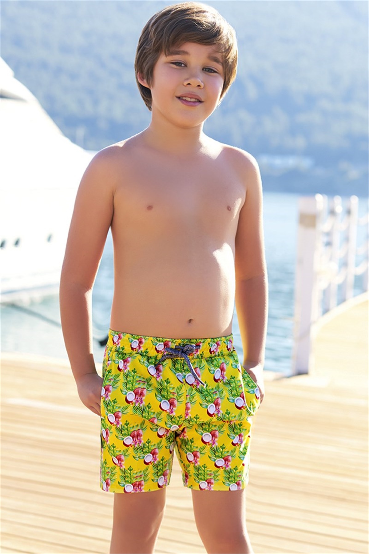 Hindistan Cevizi Çocuk Deniz Şortu G1001 - Sarı 