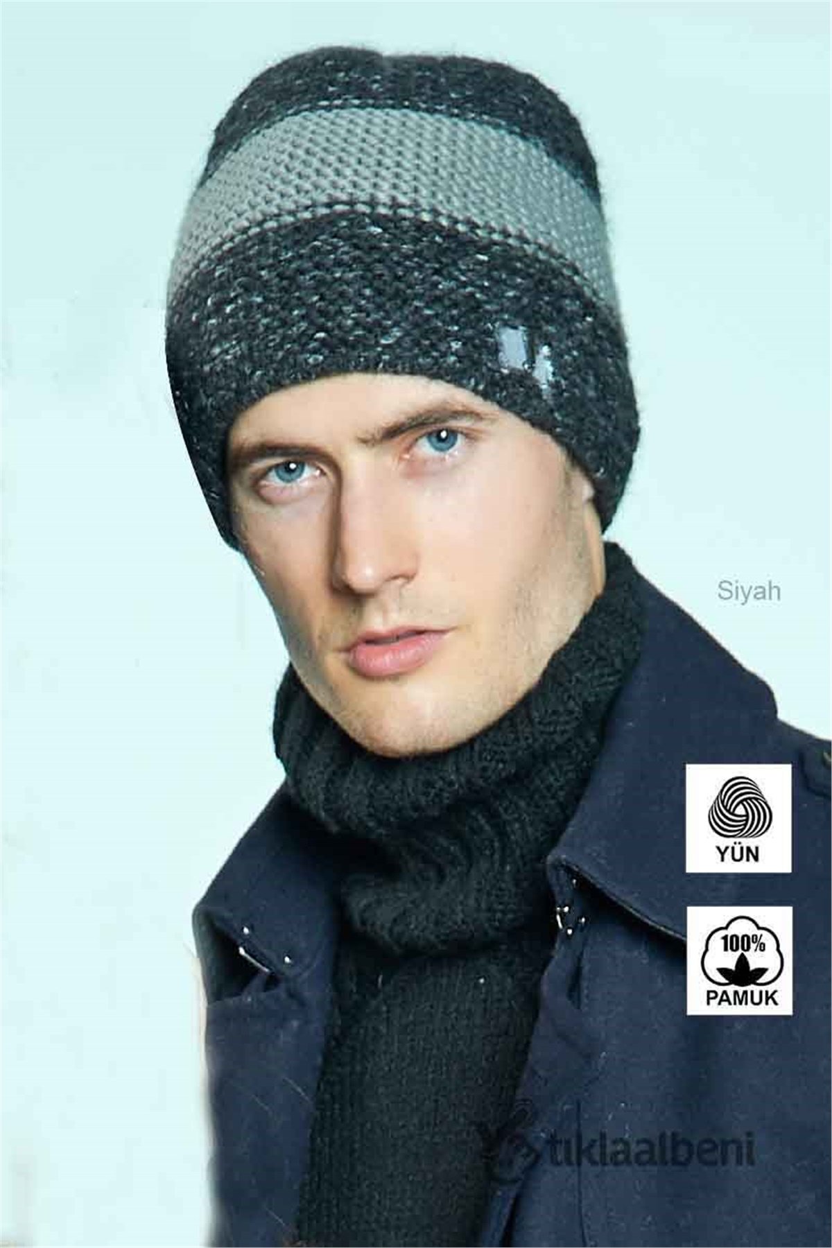 İçi Polar Örgü Bere Erkek Yün ve Pamuk Bere - FNM2464