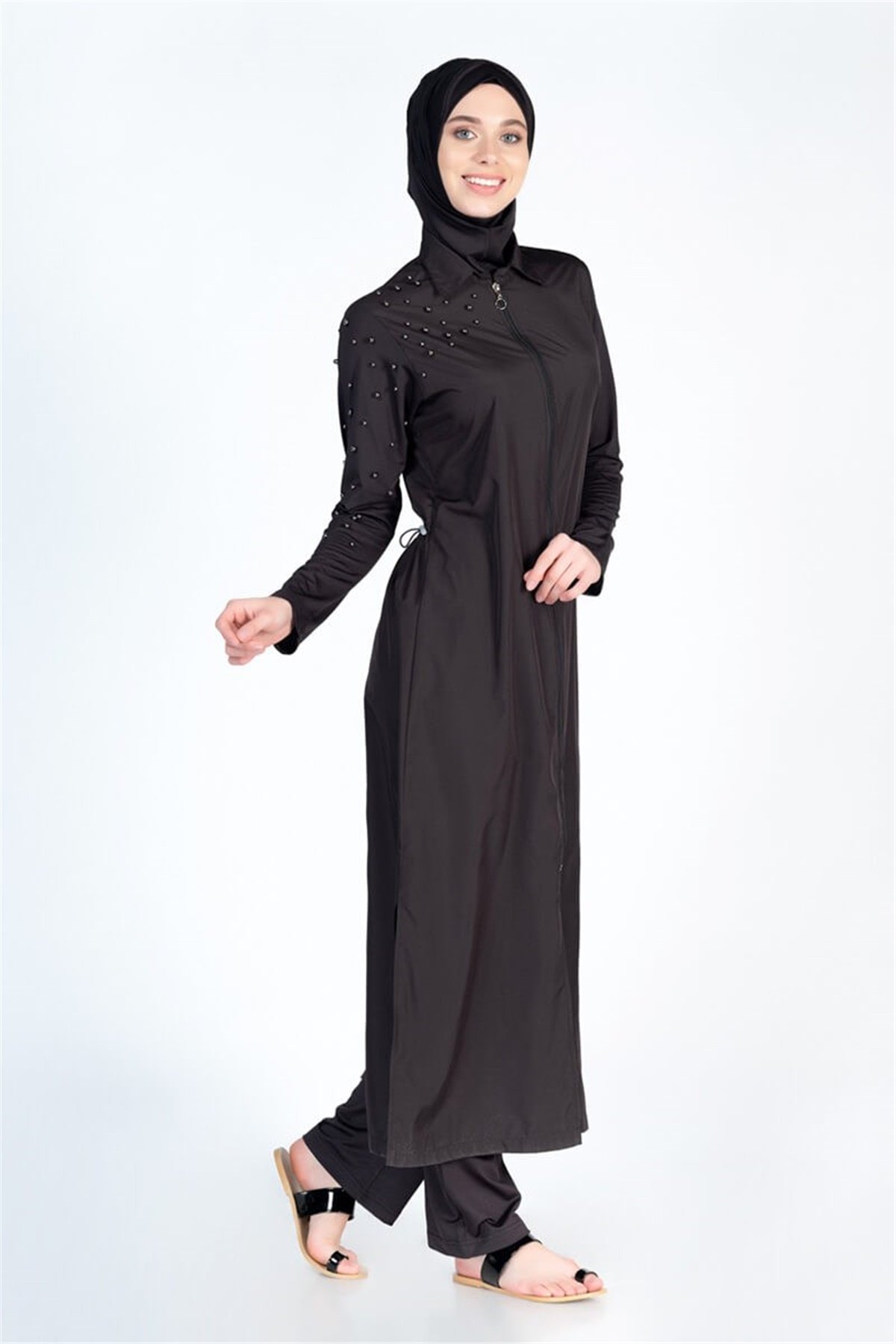 İncili Uzun Tam Tesettür Mayo ALS3861 Siyah
