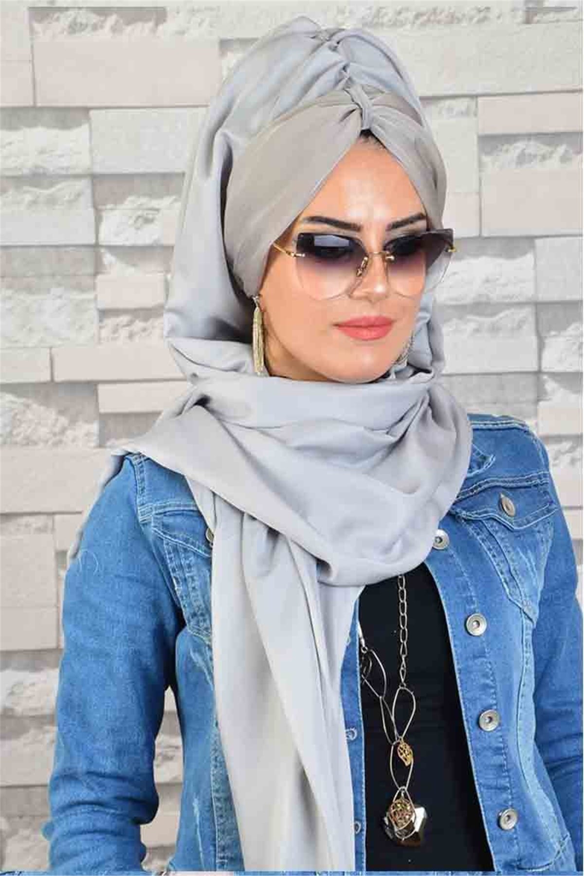 İpek Tafta Gümüş Biritli Bandana Hazır Şal bnd182