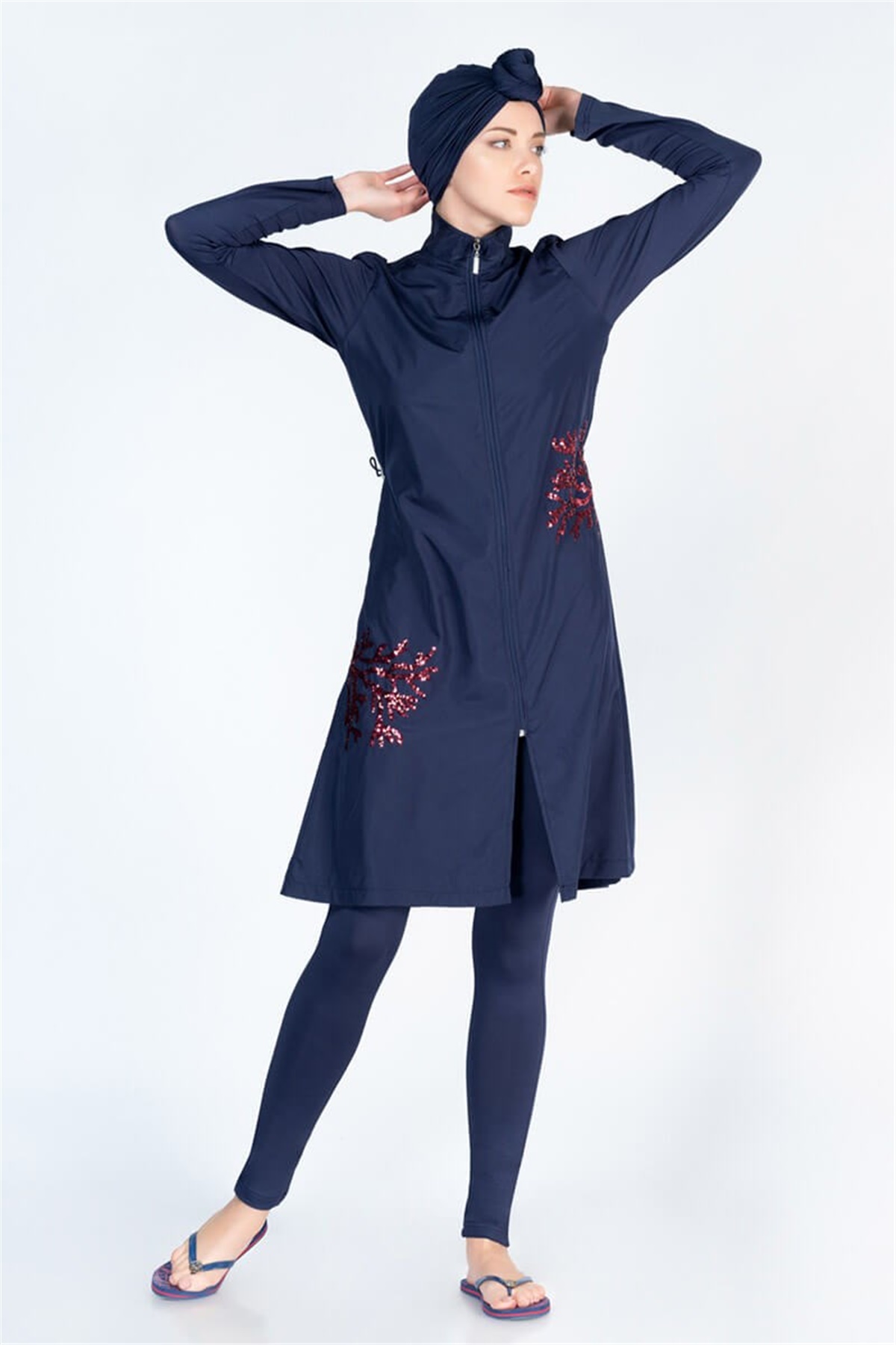 İşlemeli Jileli Tesettür Mayo ALS3661 Lacivert