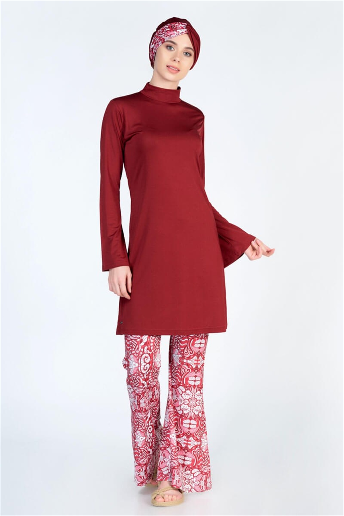 İspanyol Paça Likralı Tasarım Tesettür Mayo ALS3441 Mürdüm