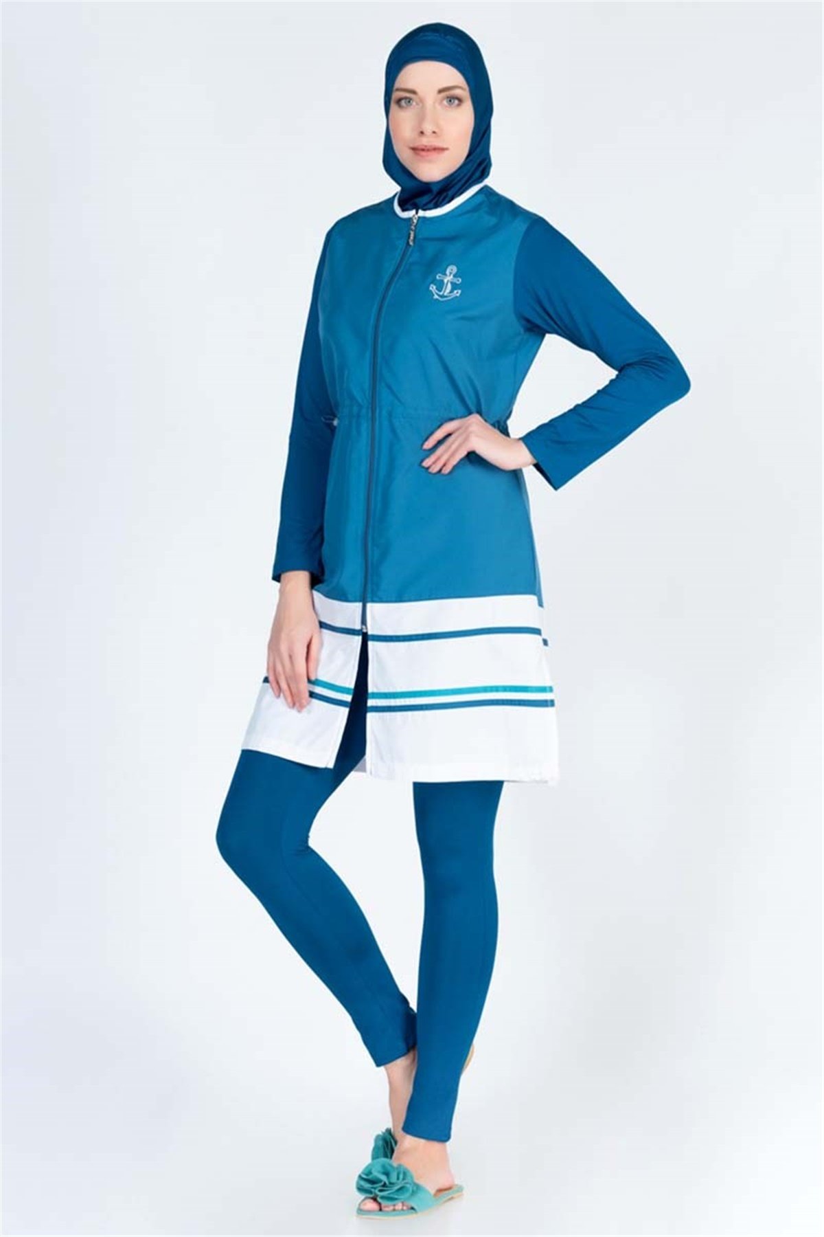 Jileli Taytlı Tam Tesettür Mayo ALS51275 Petrol