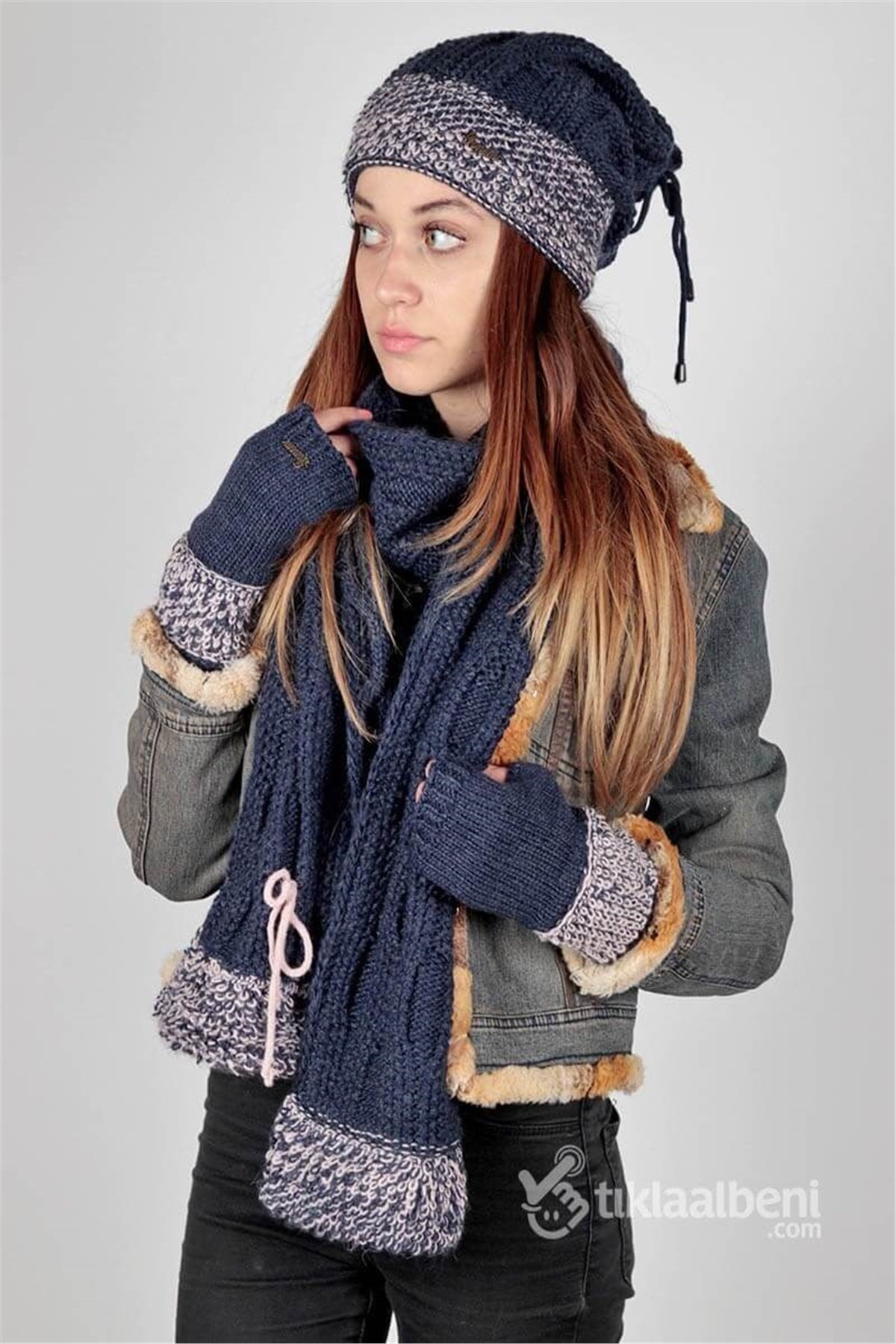 Kadın Atkı Bere Eldiven, İstanbul 606 - Lacivert