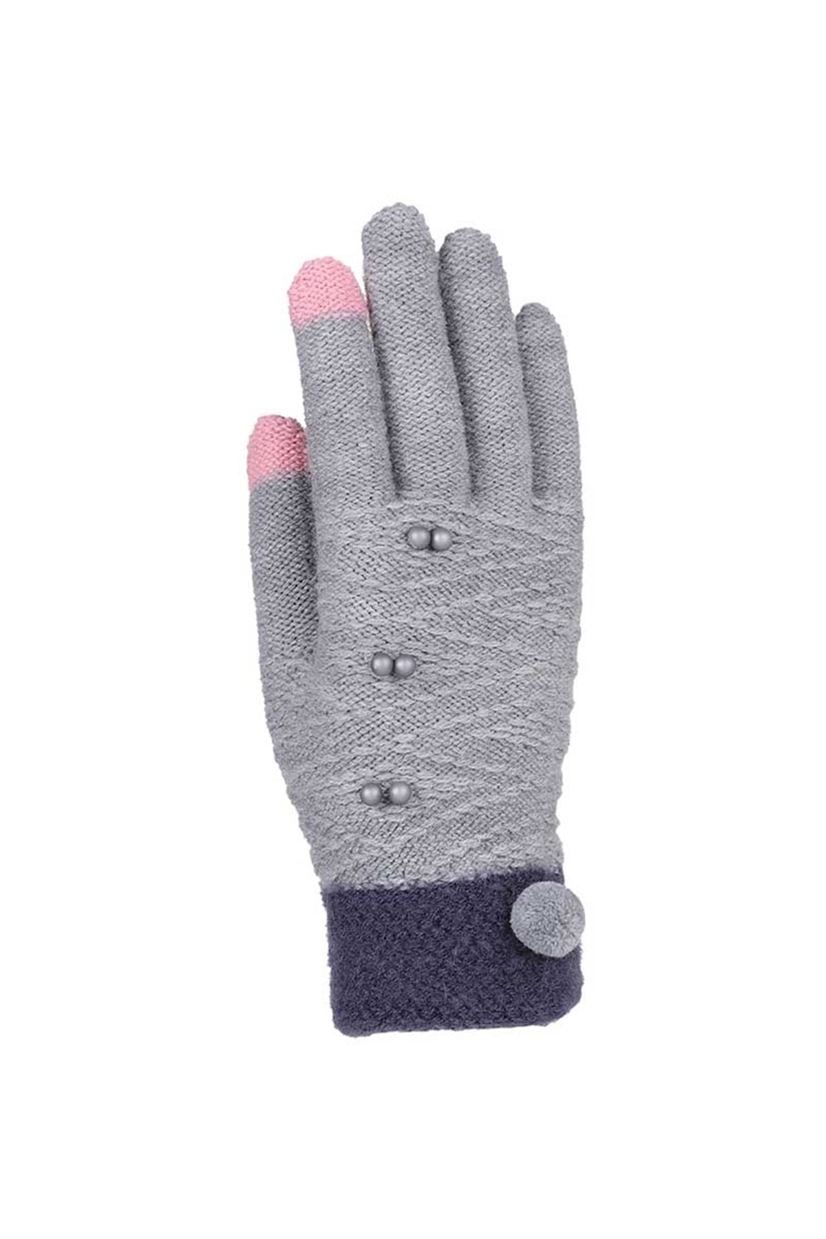 Kadın Örgü Eldiven 84401 - Gri