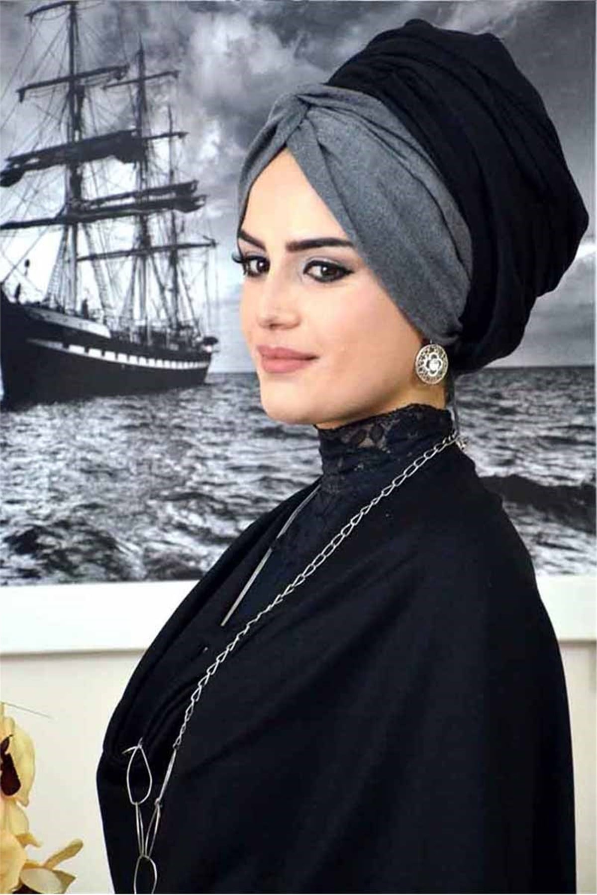 Kırçıllı Siyah Bandana Pratik Şal BND3001