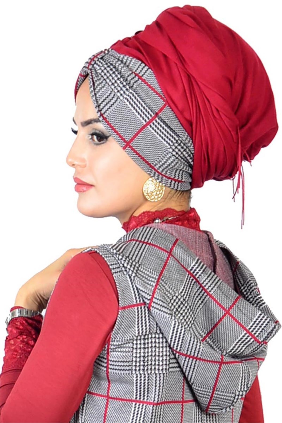 Kışlık Hazır Şal Ekoseli Bordo T13984