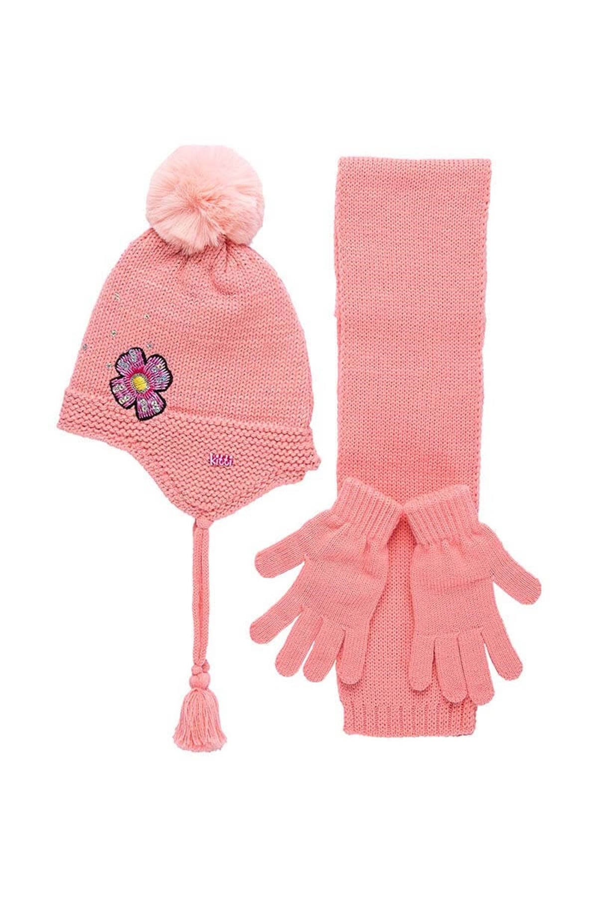 Kız Çocuk Atkı Bere Eldiven Takımı Pudra - K9942