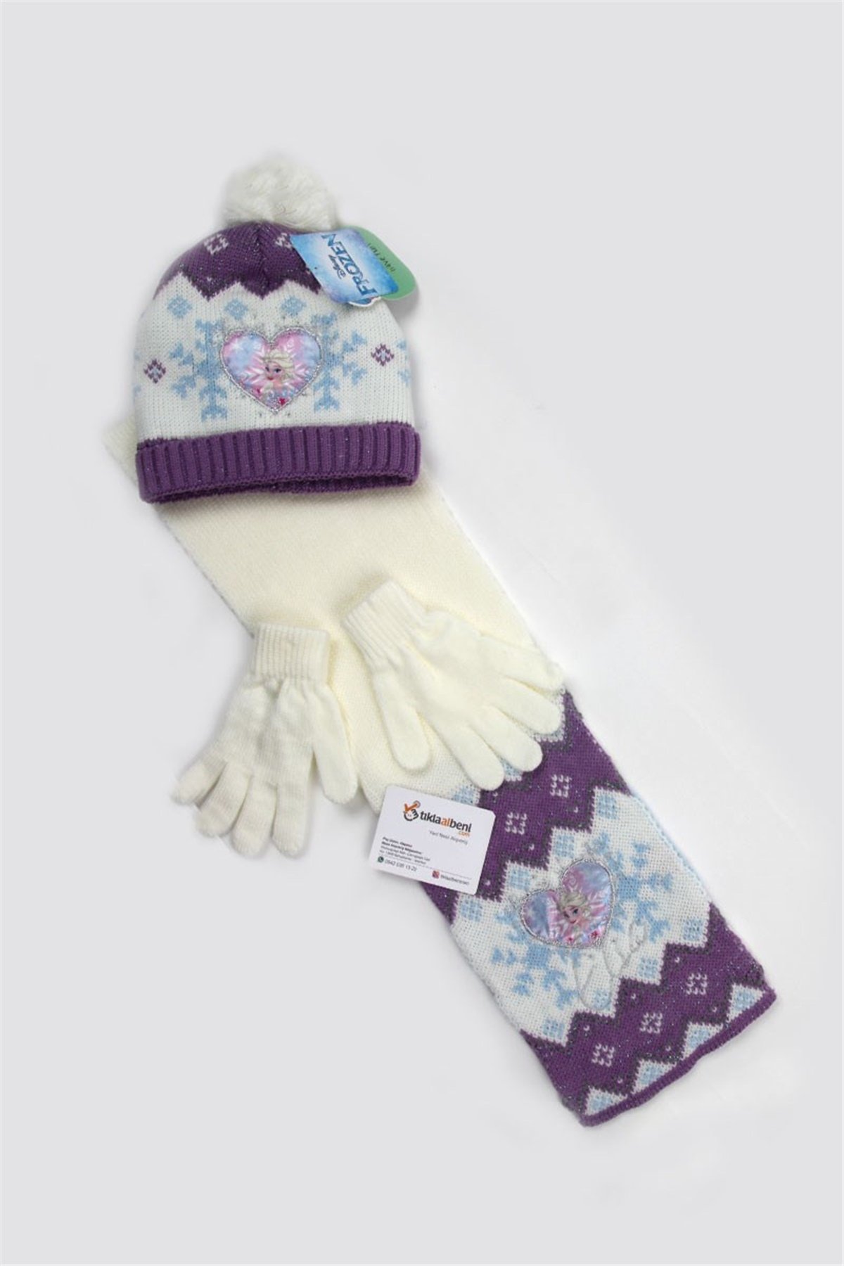 Kız Çocuk Elsa  Atkı Bere Eldiven Takımı 15106 - Lila