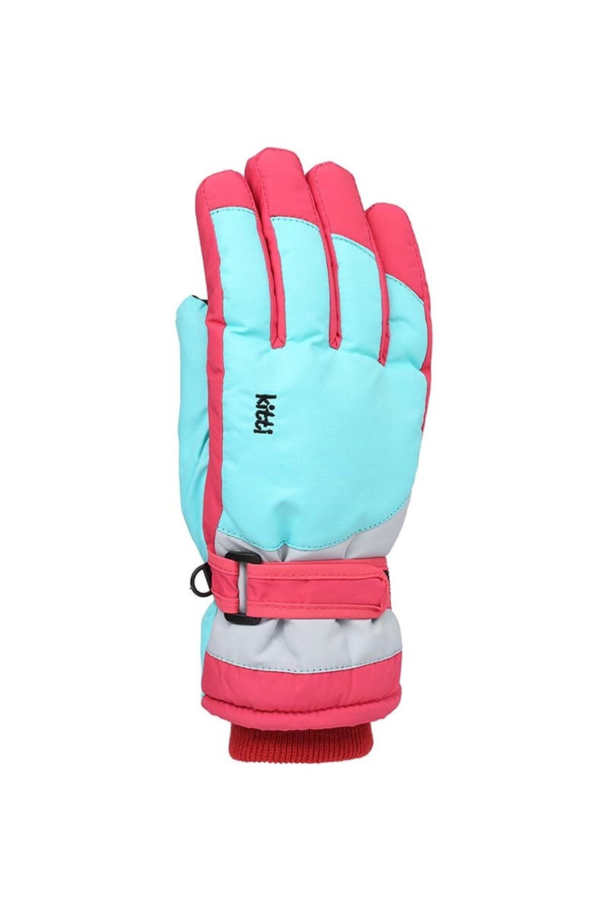 Kız Çocuk Kırmızı Turkuaz Desenli  Kar Eldiveni 9-15 Yaş - KR422-5