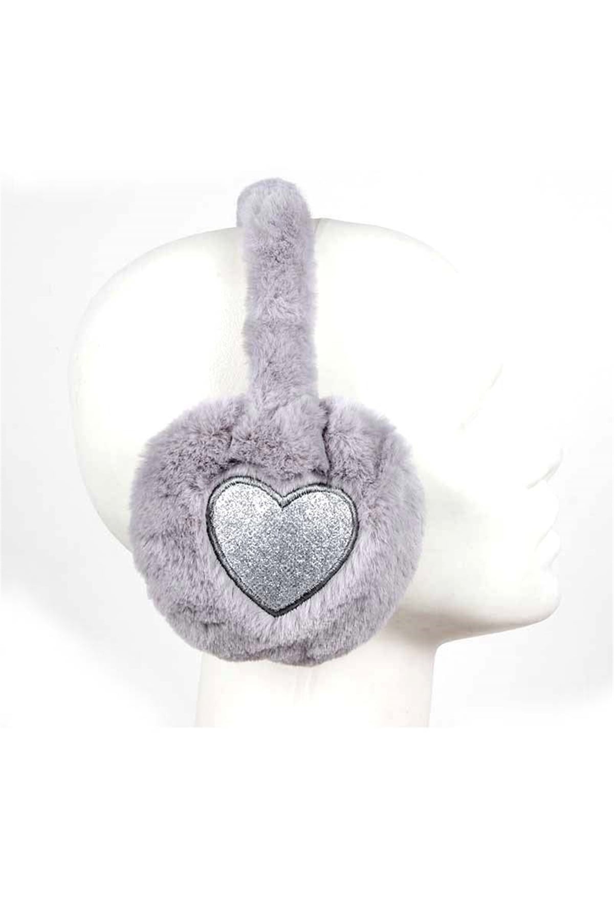 Kız Çocuk Kışlık Kulaklık, Kalpli Peluş Kulaklık CK5061 - Gri