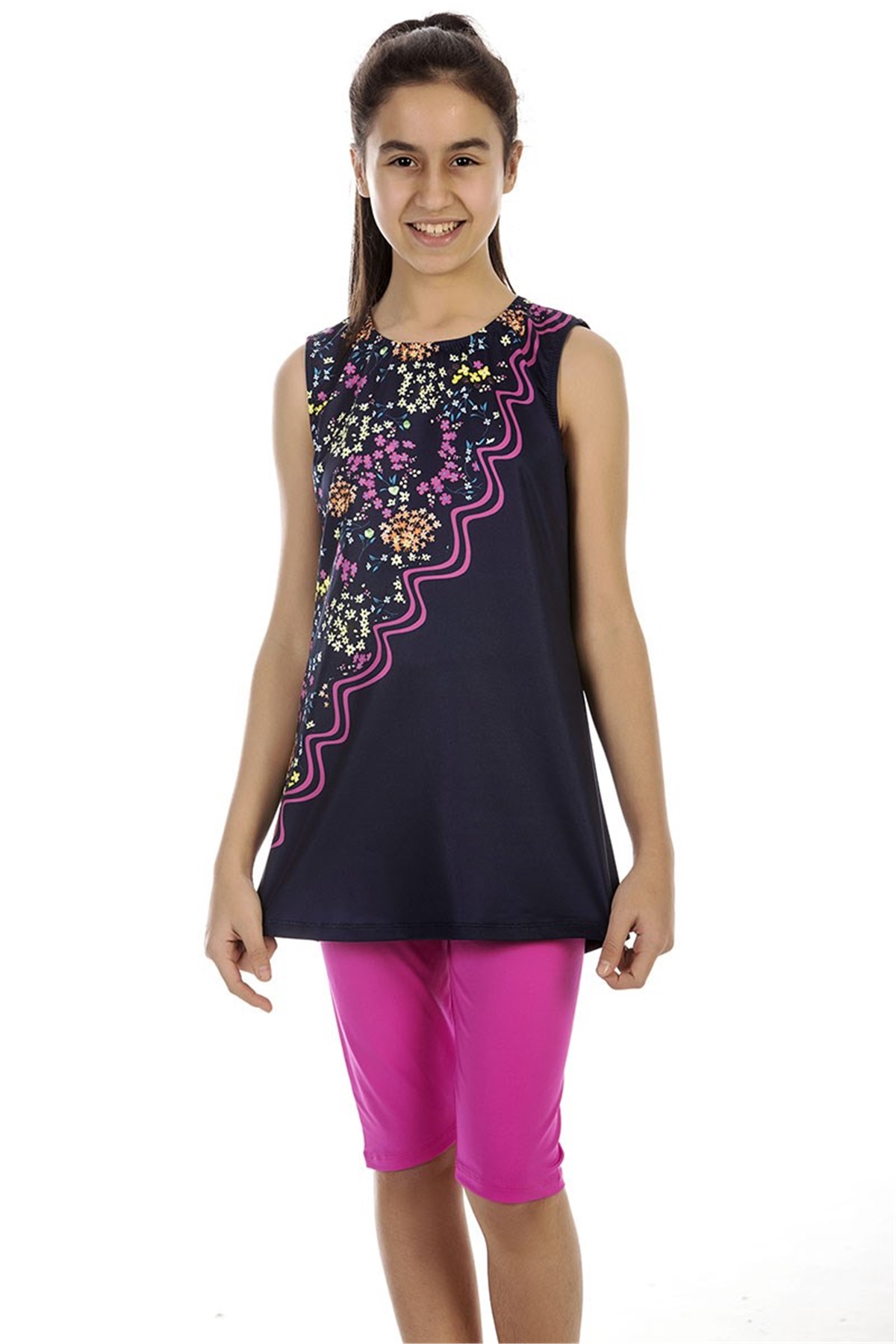 Kız Çocuk Yarı Tesettür Mayo, Sıfır Kol Mayo  A195 - 6-14 Yaş 