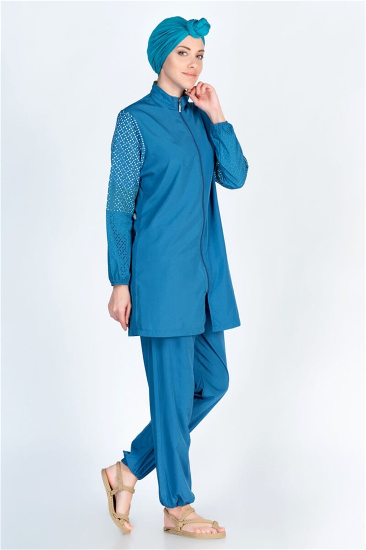 Kol Baskılı Dokuma Tesettür Mayo ALS3501 Petrol