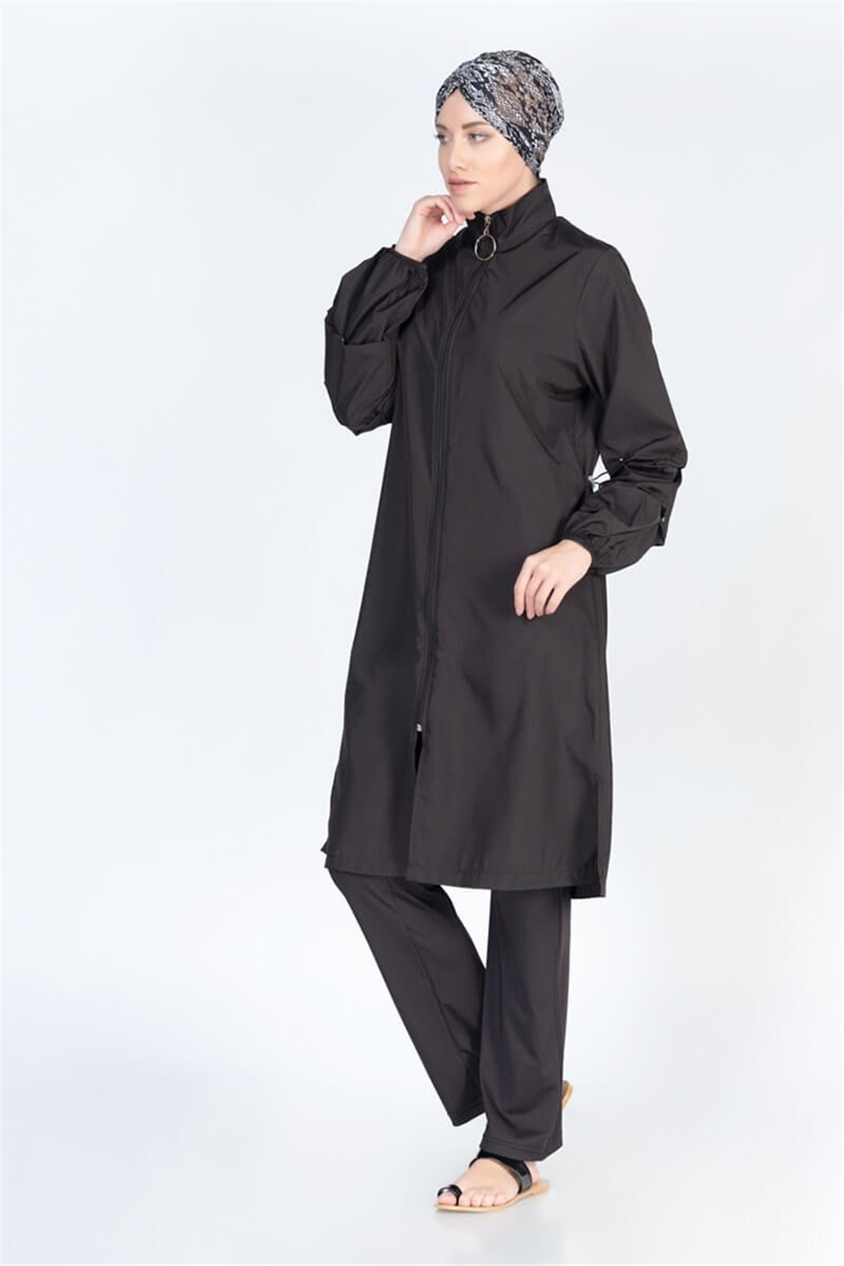 Kol Detaylı Bol Tam Tesettür Mayo ALS3721 Siyah