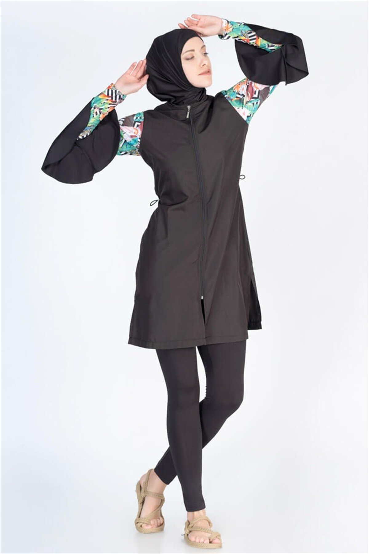 Kol Detaylı Tasarım Tam Tesettür Mayo ALS3161 Siyah