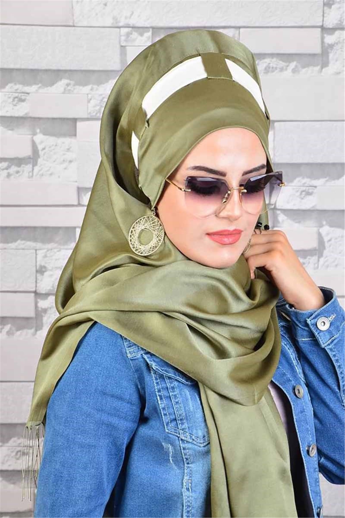 Krem Kuşkonmaz Yeşili Hazır Türban bnd8038