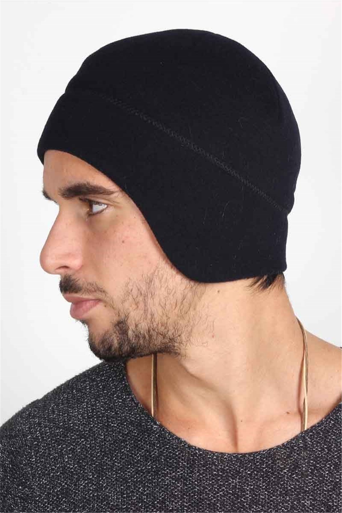 Kulaklı Siyah Polar Bere PEB88952