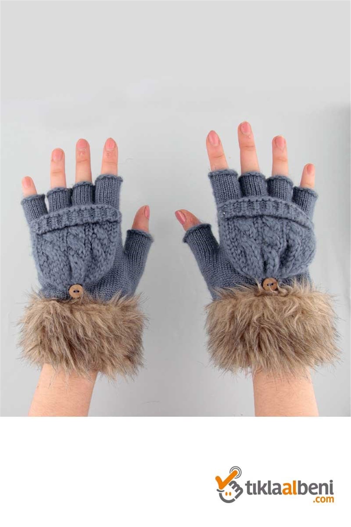 Parmaksız Eldi,ven, Yarım Parmak Kürklü Bayan Eldiven - Mavi, Siyah, Kırmızı, Sarı, Beyaz, Yeşil