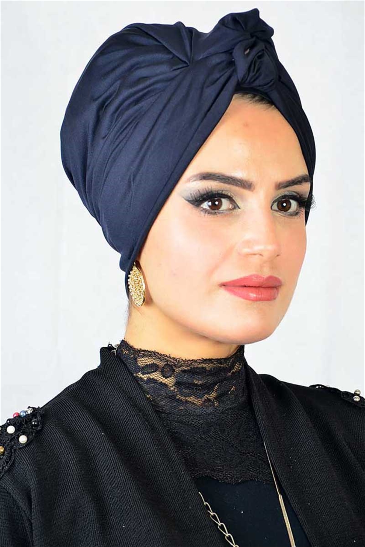 Lacivert Burgulu Hazır Bone Şal t13928