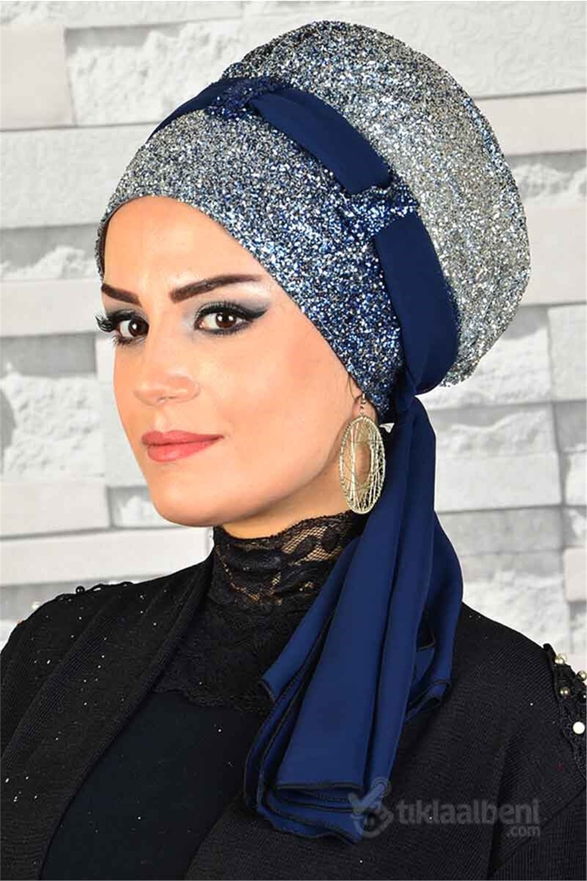 Lacivert Gümüş Simli Biritli Siyah Gold Hazır Abiye Bone bna010