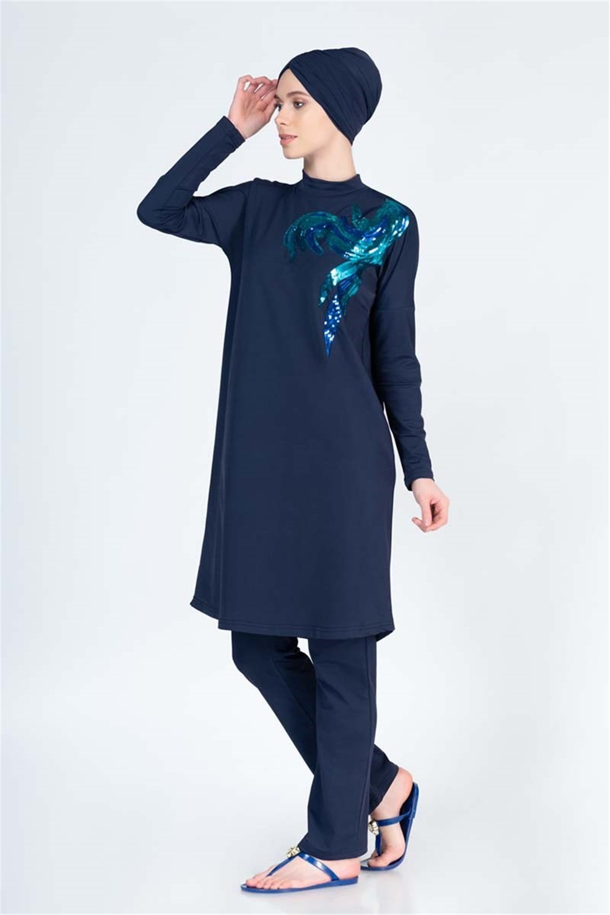 Likralı Tasarım Tam Tesettür Mayo ALS4041 Lacivert